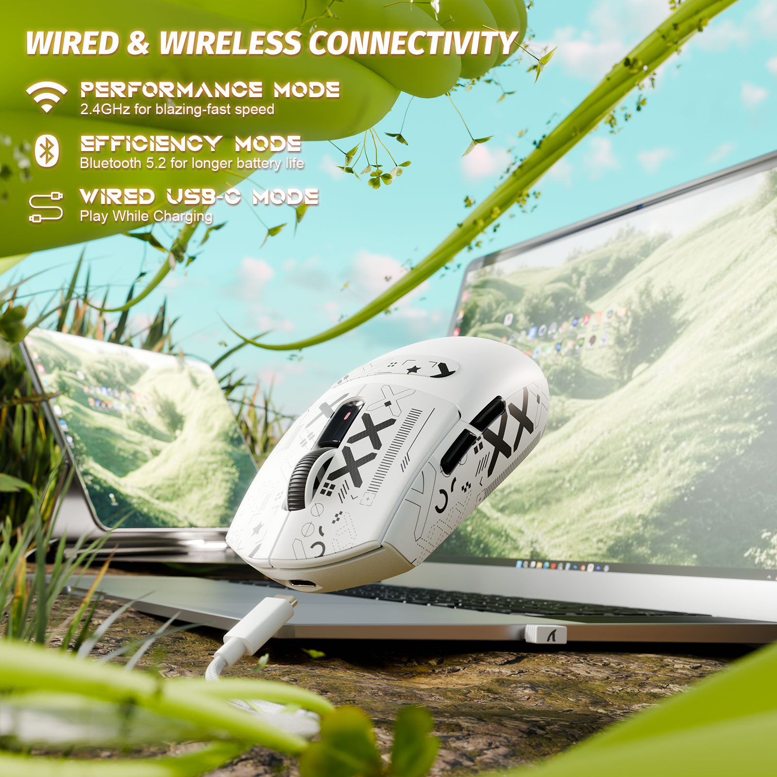 ATTACK SHARK G3 Mouse da Gaming Wireless Tri-mode 25000 DPI Ultra Leggero