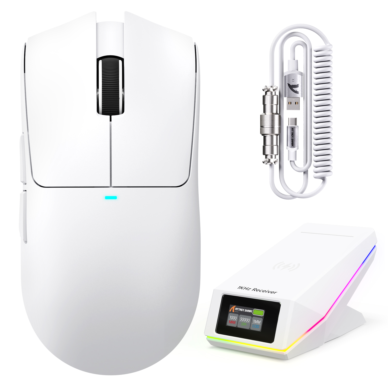Mouse da gioco wireless ATTACK SHARK X11 PRO V2 con display TFT, dock di ricarica e cavo a spirale C06
