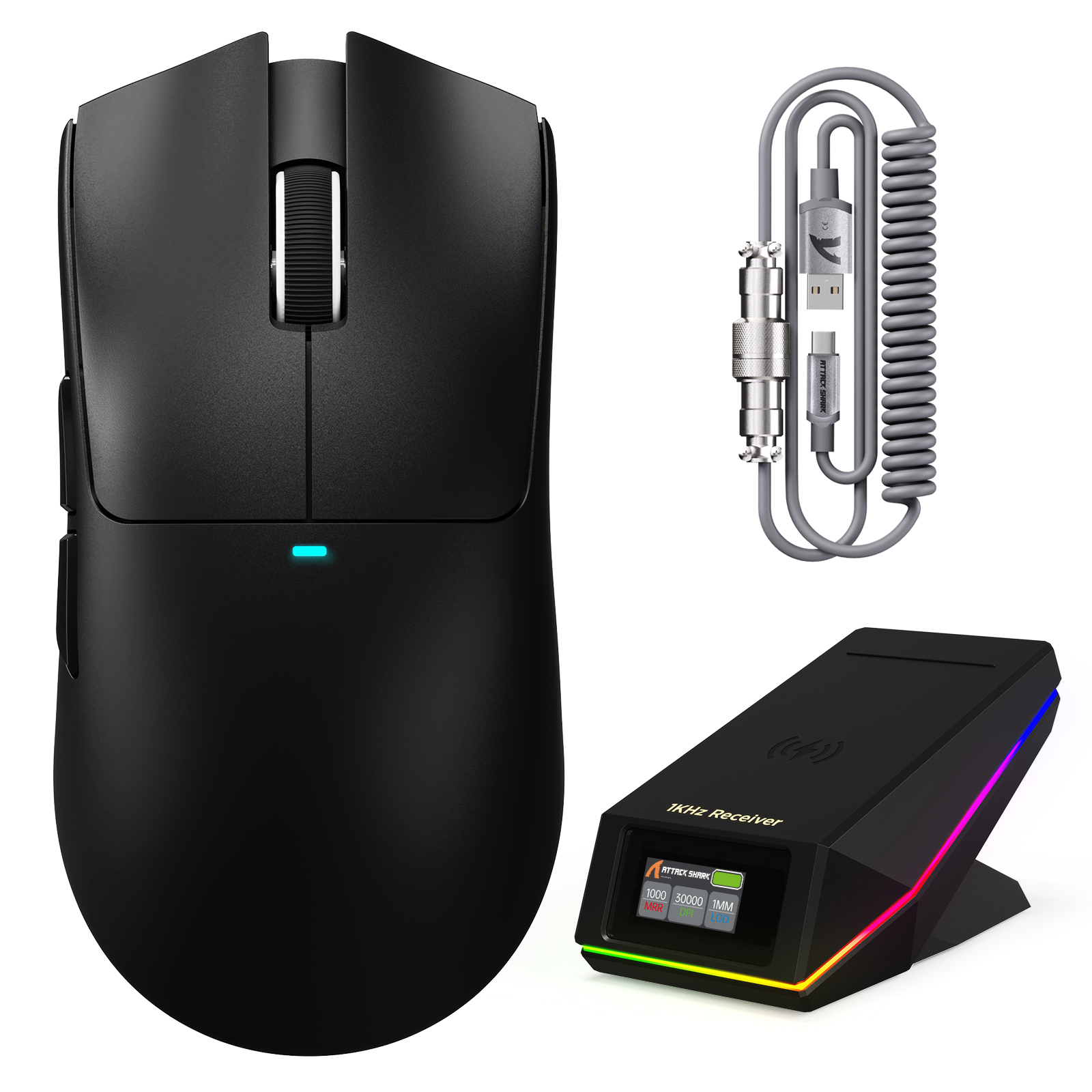 Mouse da gioco wireless ATTACK SHARK X11 PRO V2 con display TFT, dock di ricarica e cavo a spirale C06