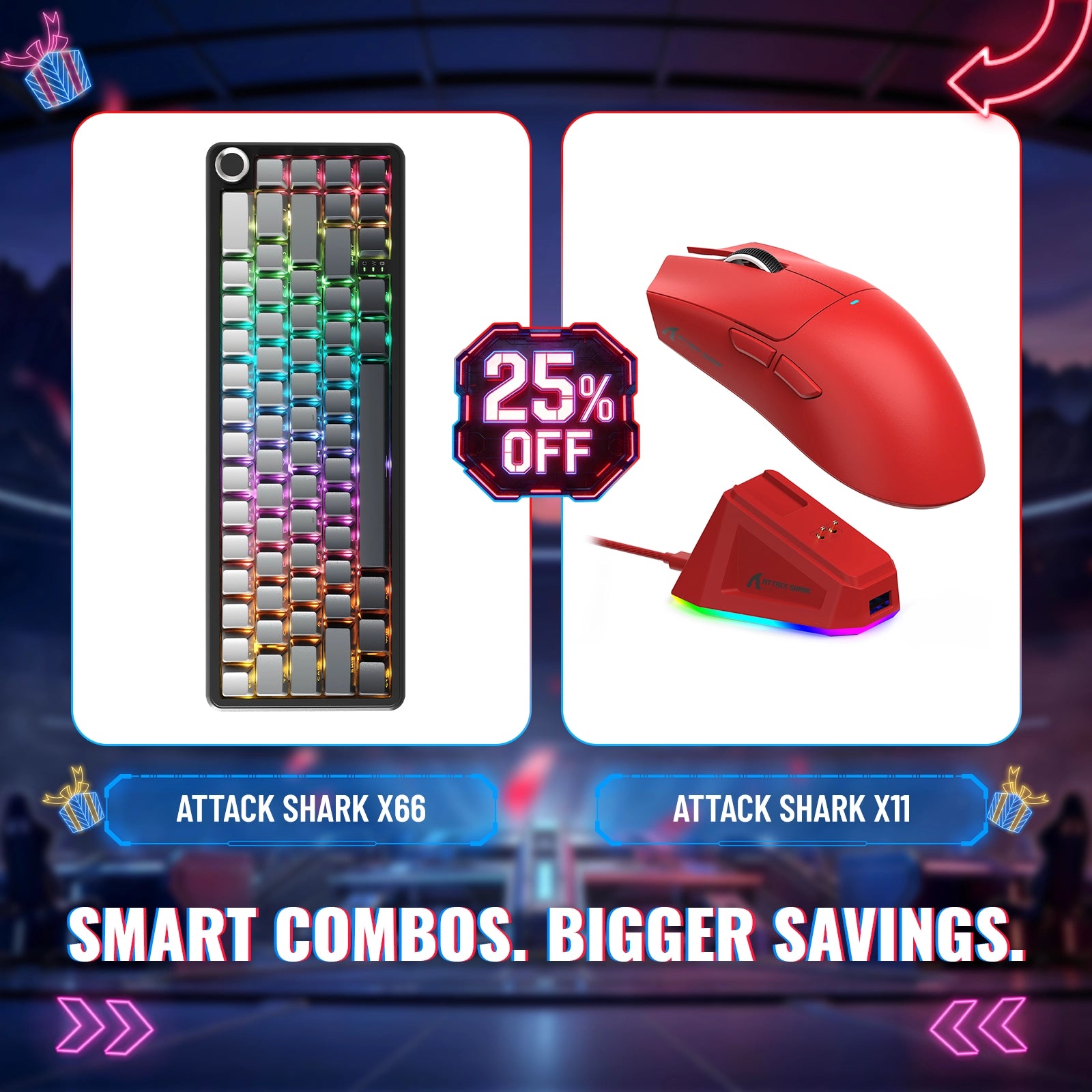 Tastiera Meccanica Wireless ATTACK SHARK X66 + Mouse Gaming Wireless X11