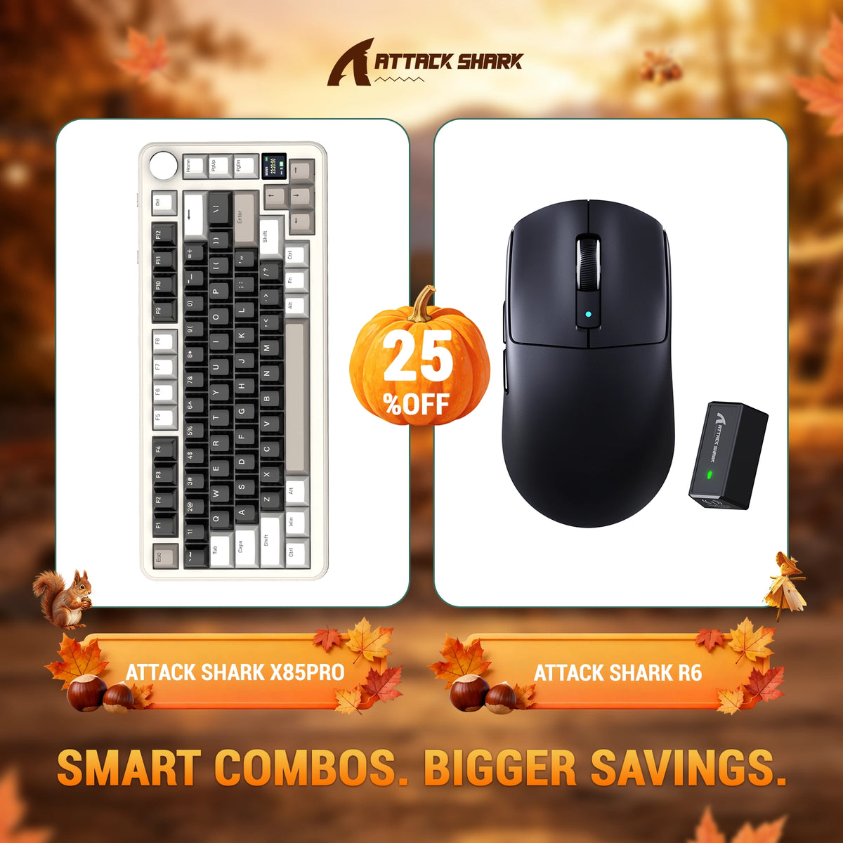 Bundle con tastiera meccanica con guarnizione tri-mode ATTACK SHARK X85 PRO e mouse da gaming wireless R6