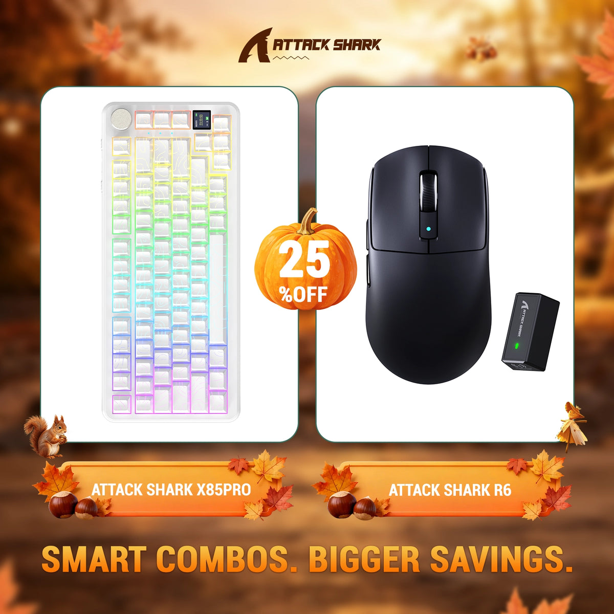 Bundle con tastiera meccanica con guarnizione tri-mode ATTACK SHARK X85 PRO e mouse da gaming wireless R6