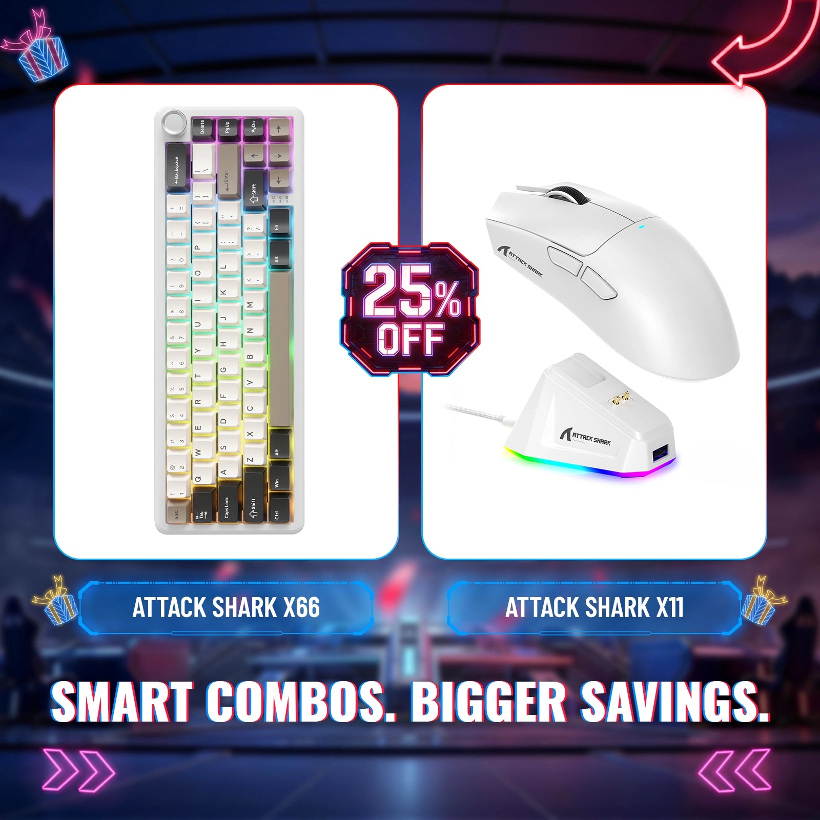 Tastiera Meccanica Wireless ATTACK SHARK X66 + Mouse Gaming Wireless X11