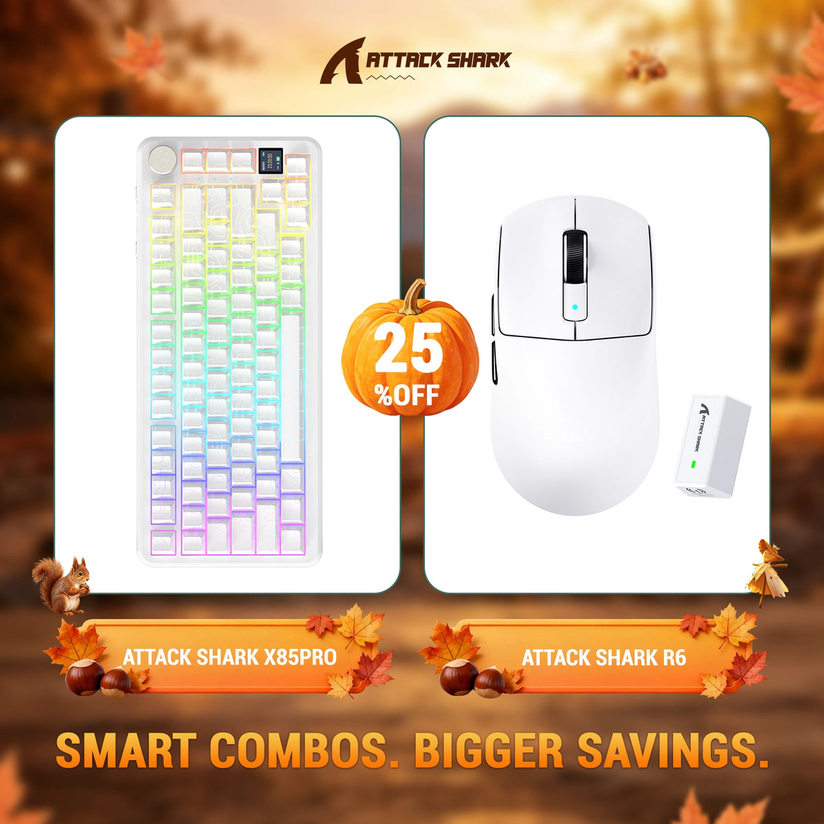 Bundle con tastiera meccanica con guarnizione tri-mode ATTACK SHARK X85 PRO e mouse da gaming wireless R6