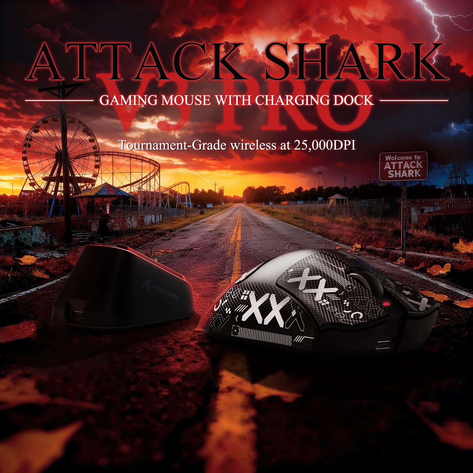 ATTACK SHARK V3PRO Mouse da Gioco Tri-Mode Ultra-Leggero con Dock di Ricarica