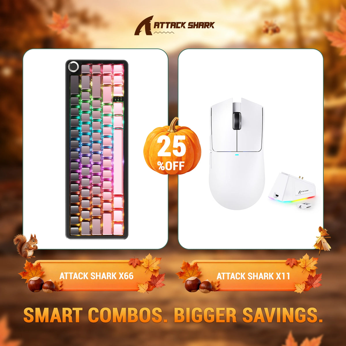 ATTACK SHARK X66 Tastiera Meccanica Wireless + Mouse da Gaming Wireless X11 Bundle