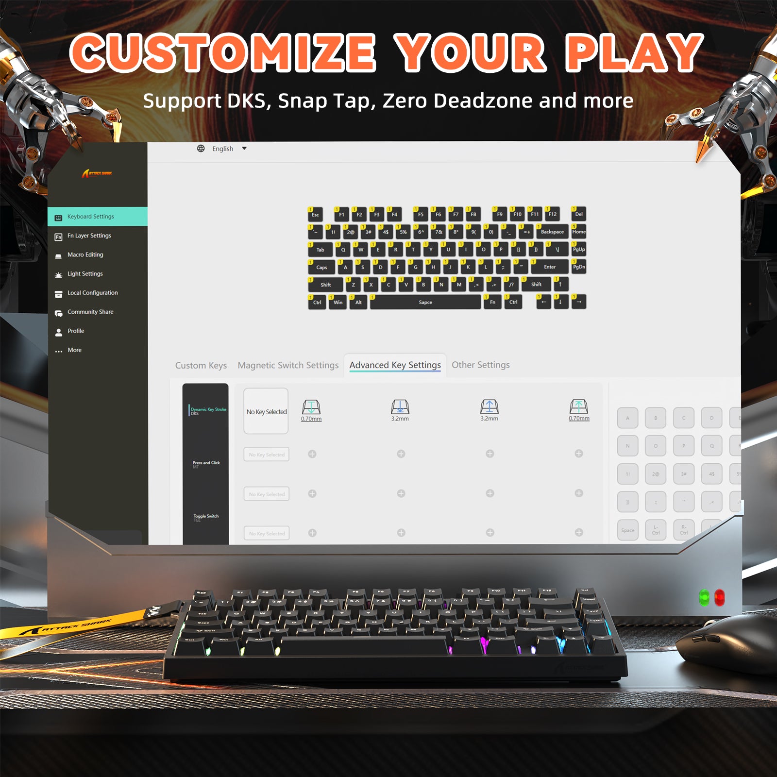 ATTACK SHARK R82 HE Tastiera Rapid Trigger con switch magnetici e RT da 0,005 mm