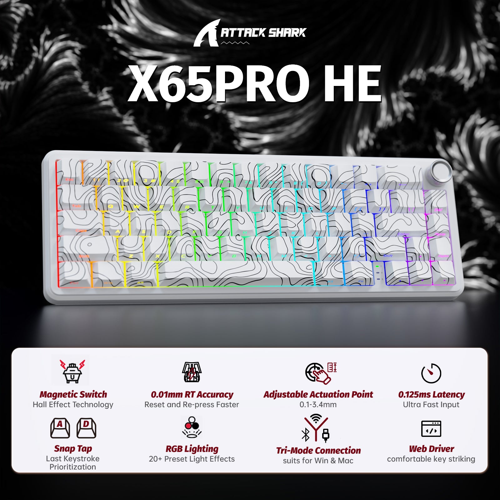 ATTACK SHARK X65PRO HE Tastiera Wireless Rapid Trigger con Switch Magnetico