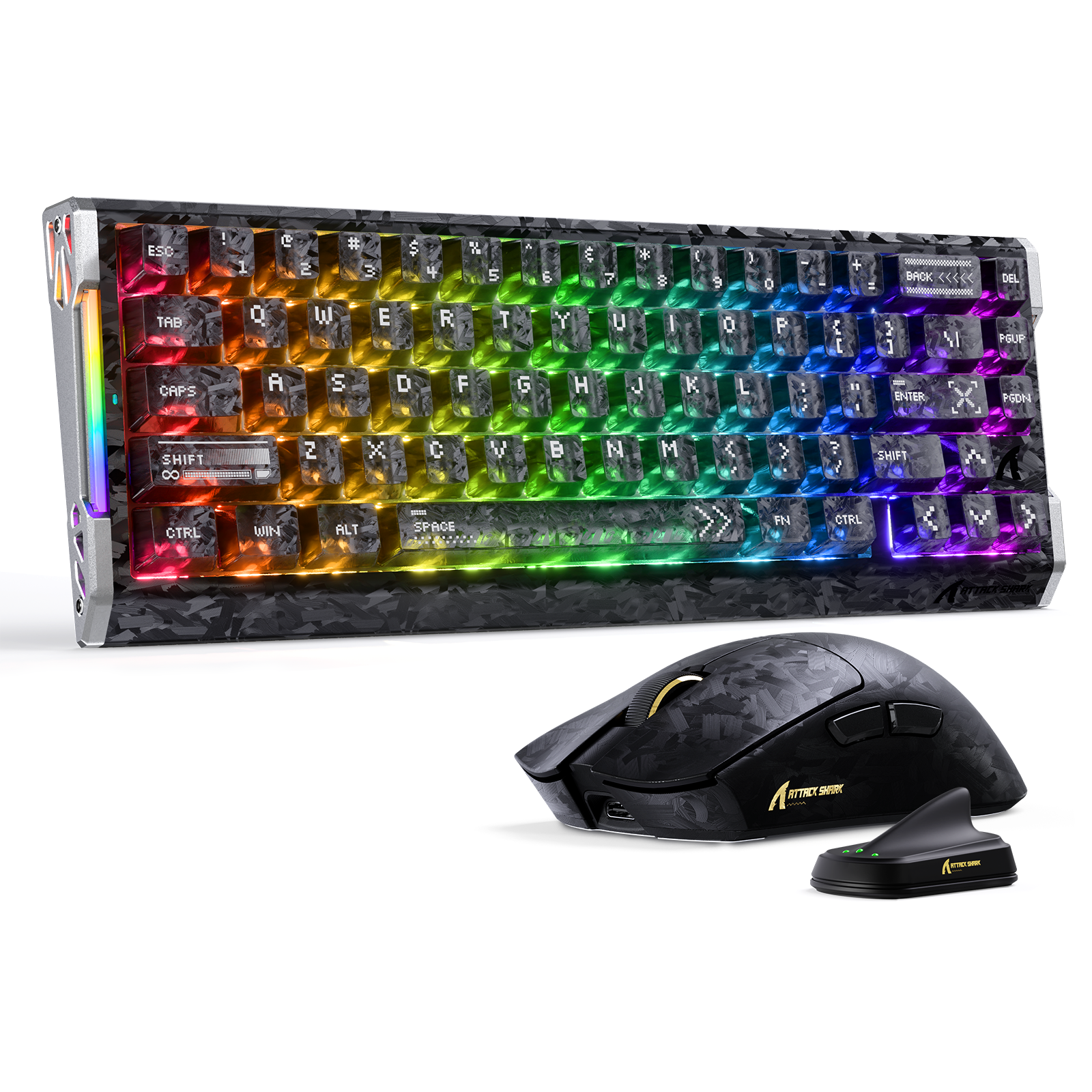 ATTACK SHARK X11 ULTRA & R68 HE Carbon Fiber Gaming Bundle with RGB lighting.