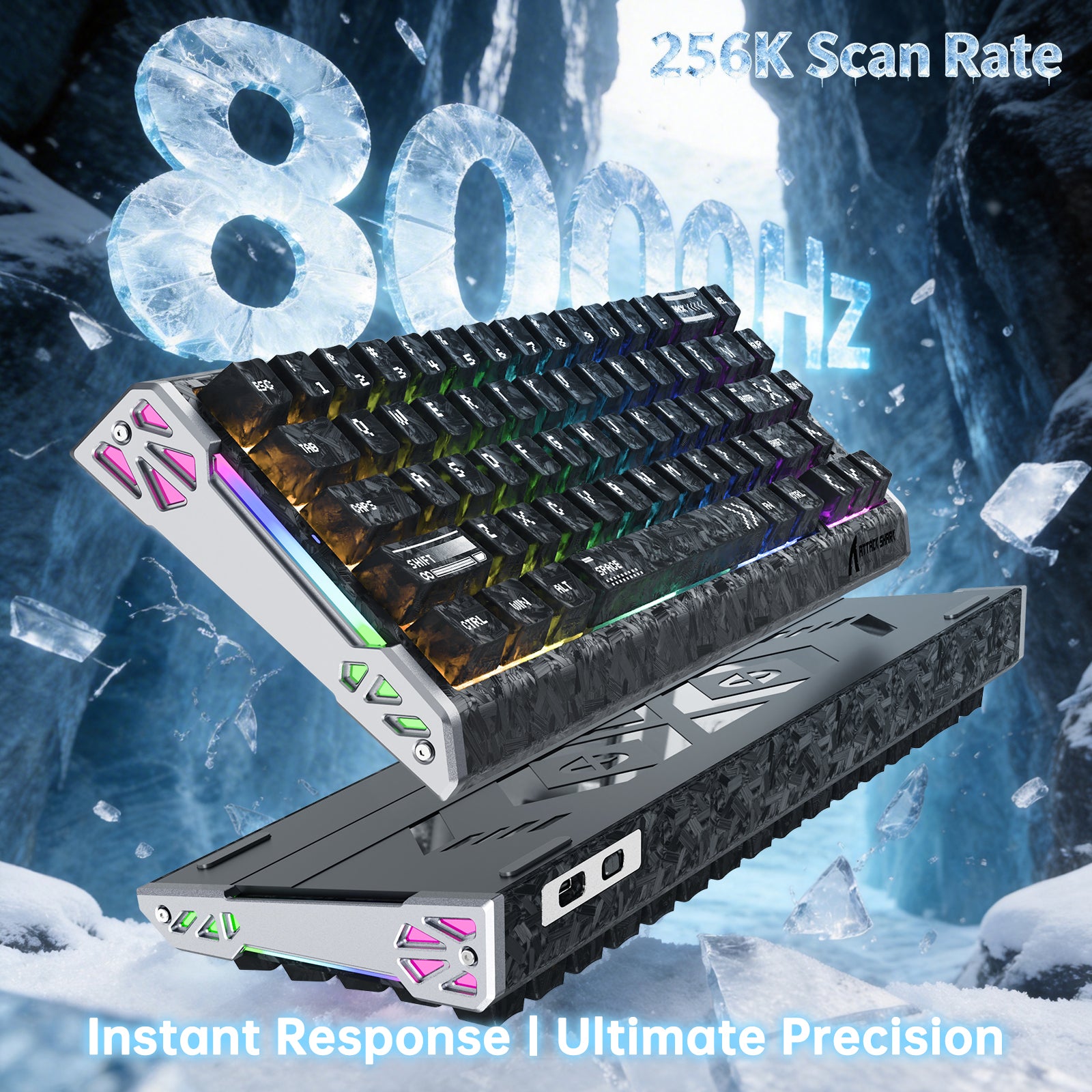 ATTACK SHARK R68 HE Tastiera Rapid Trigger Cablate in Fibra di Carbonio con Interruttore Magnetico e Cavo RGB Avvolto C01 Ultra