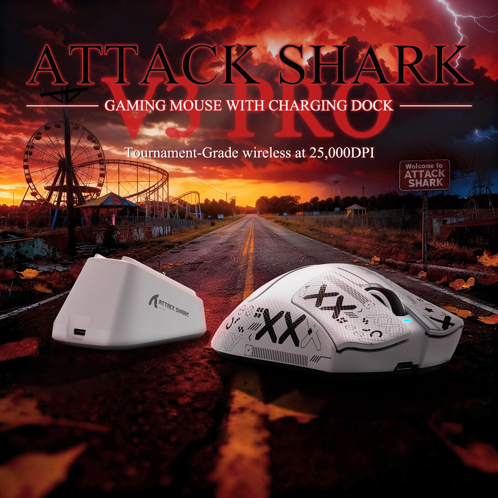 ATTACK SHARK V3PRO Mouse da Gioco Tri-Mode Ultra-Leggero con Dock di Ricarica