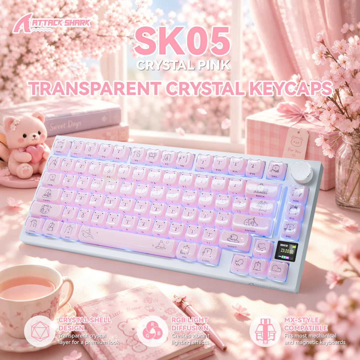 ATTACK SHARK SK05 118/119 tasti, keycap PBT, MOA, ANSI