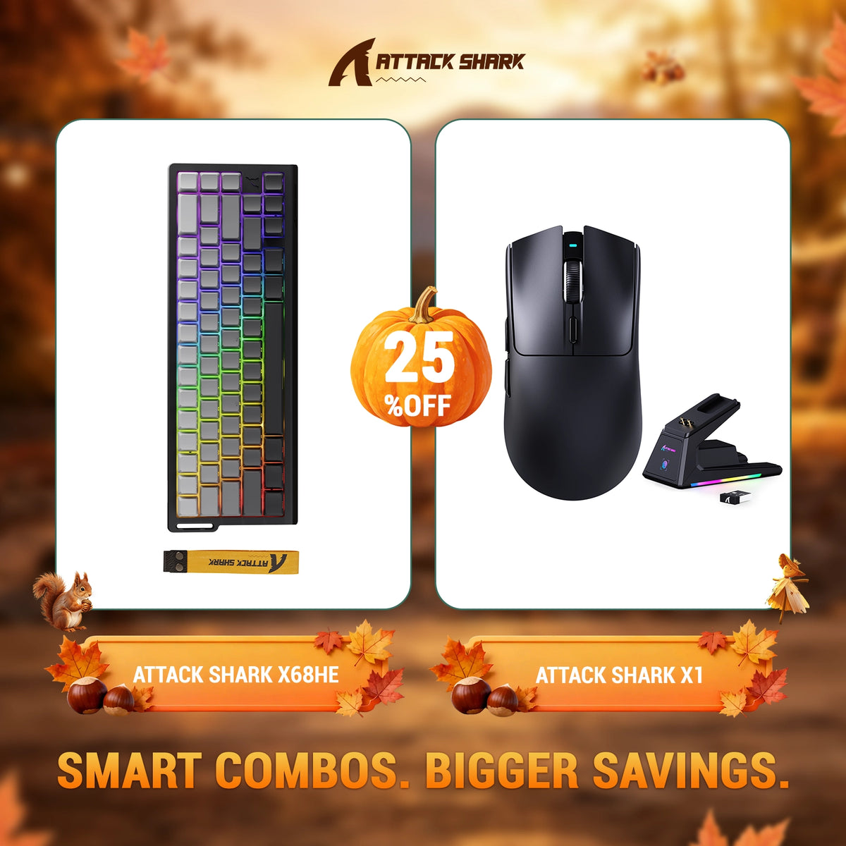 ATTACK SHARK X68HE Tastiera Rapid Trigger + Mouse da Gaming Wireless X1 Bundle
