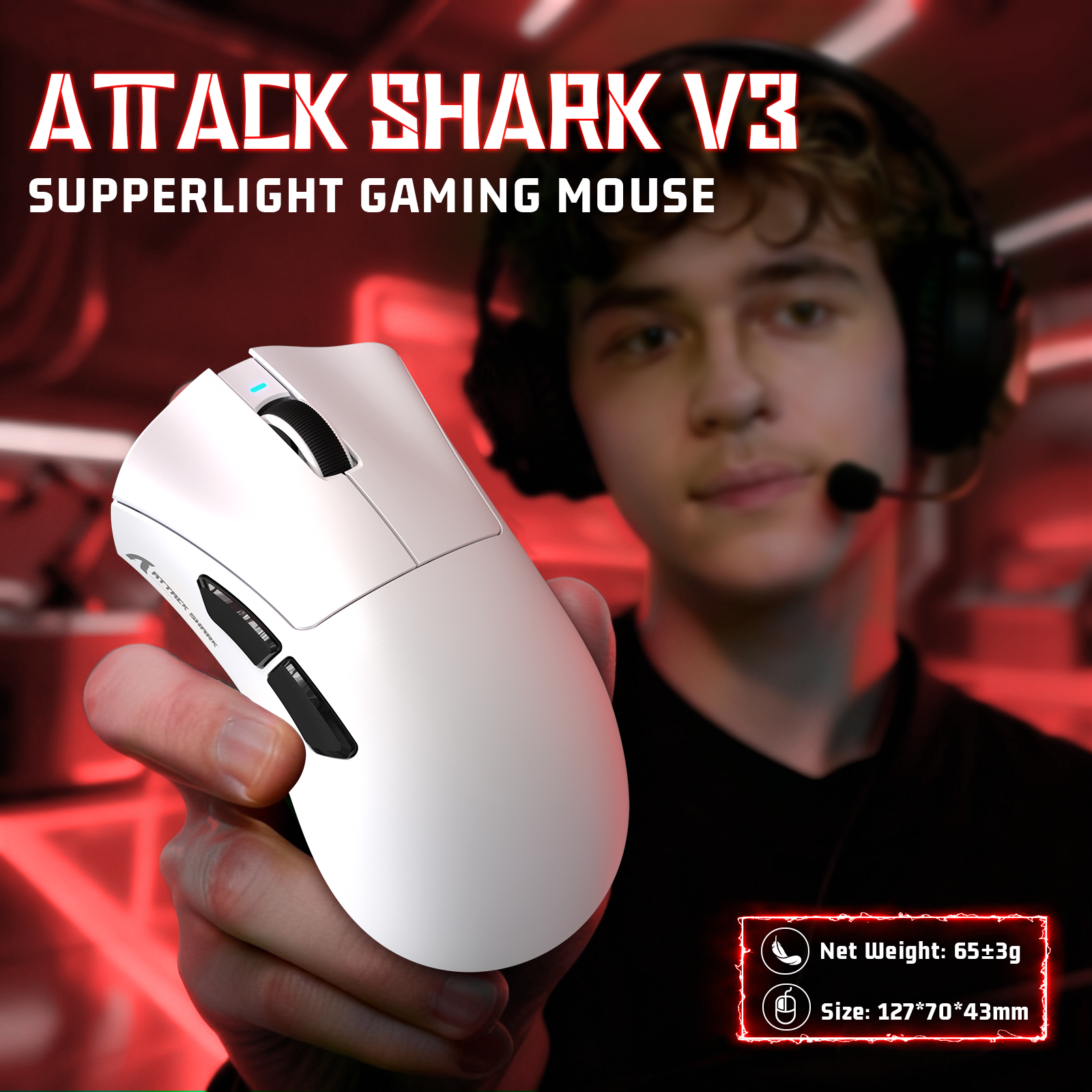 ATTACK SHARK V3 Mouse da Gioco Tri-Mode Ultra-Leggero