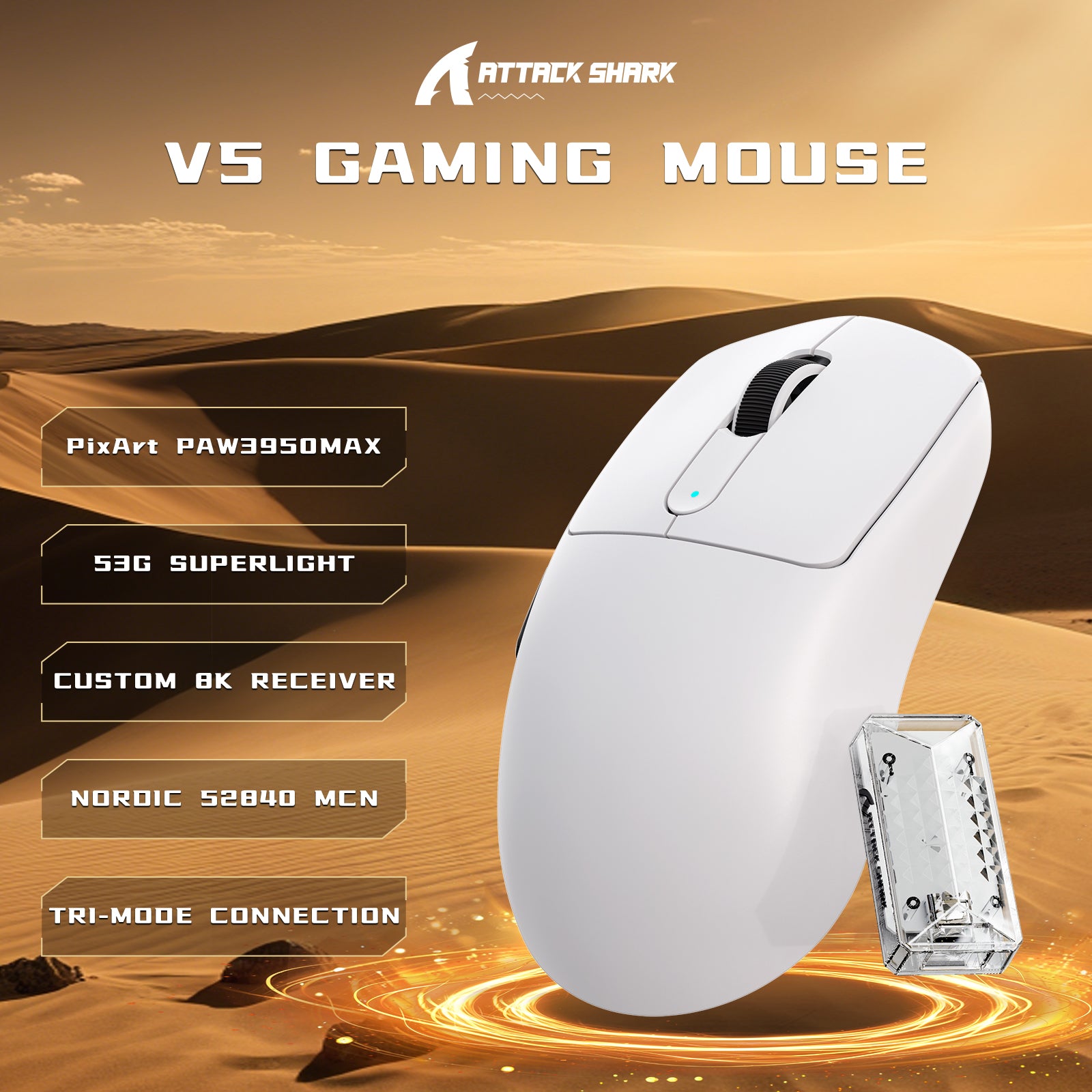 ATTACK SHARK V5 Mouse da Gioco Wireless 8KHz PAW3950MAX con Cavo C06 Ultra