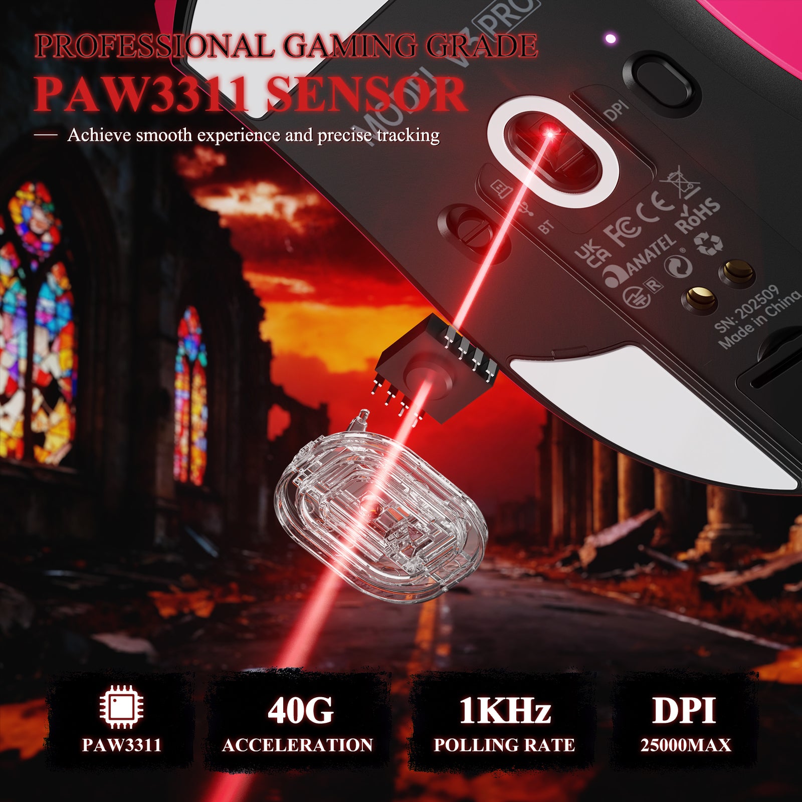 ATTACK SHARK V3PRO Mouse da Gioco Tri-Mode Ultra-Leggero con Dock di Ricarica