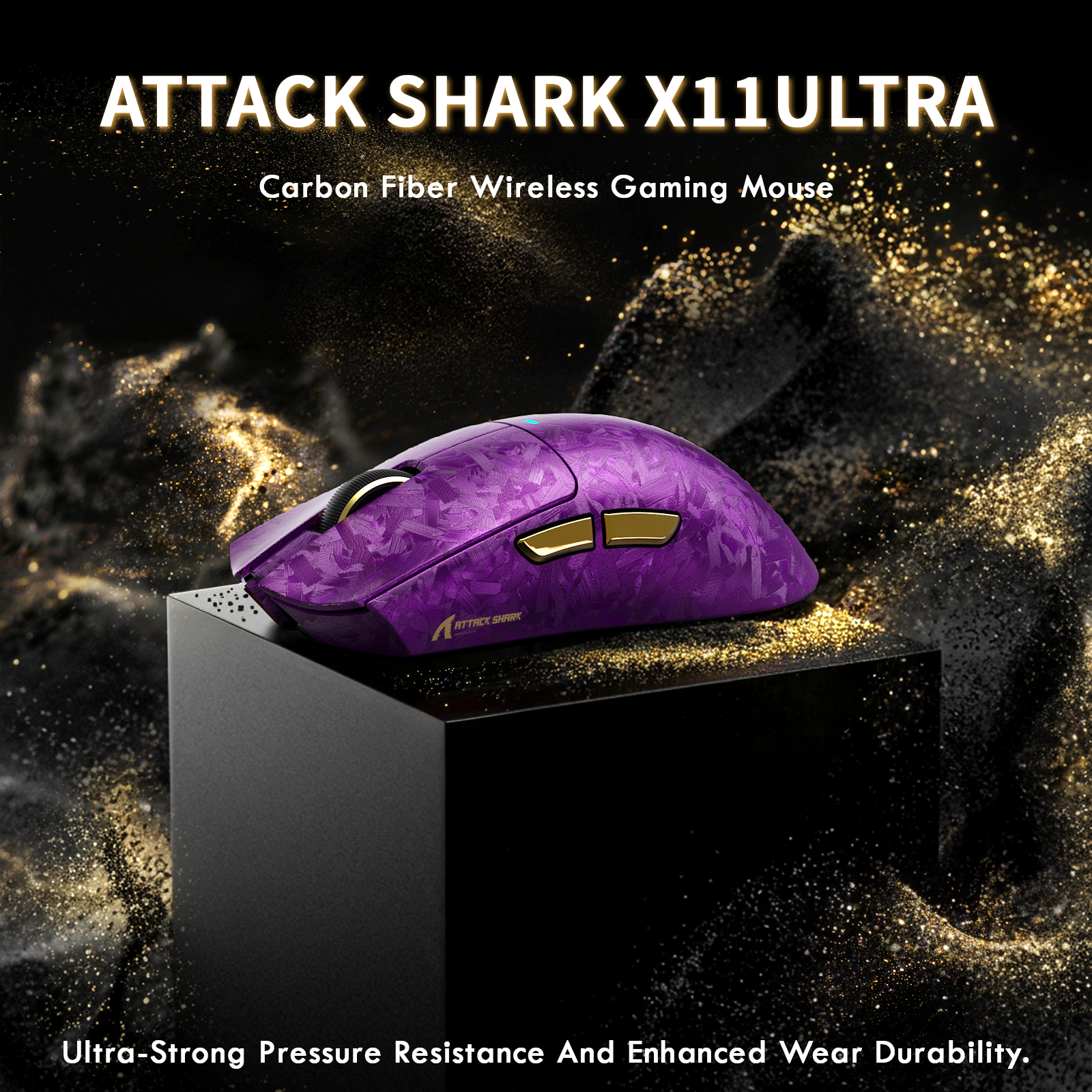 ATTACK SHARK X11 ULTRA Mouse da gioco wireless in fibra di carbonio con cavo LED Ultra C06
