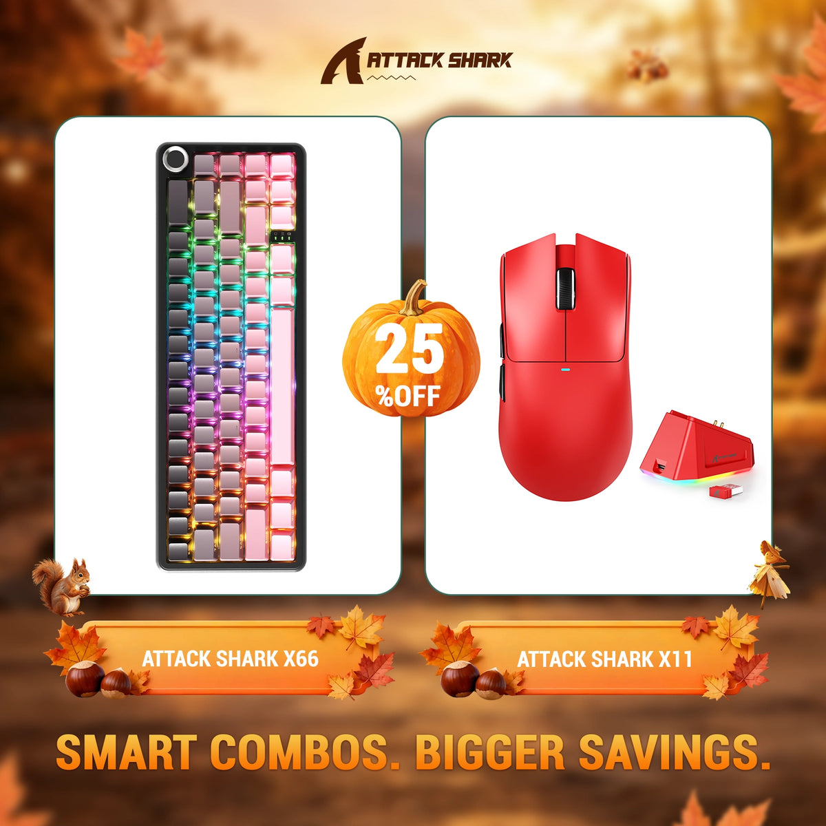 ATTACK SHARK X66 Tastiera Meccanica Wireless + Mouse da Gaming Wireless X11 Bundle