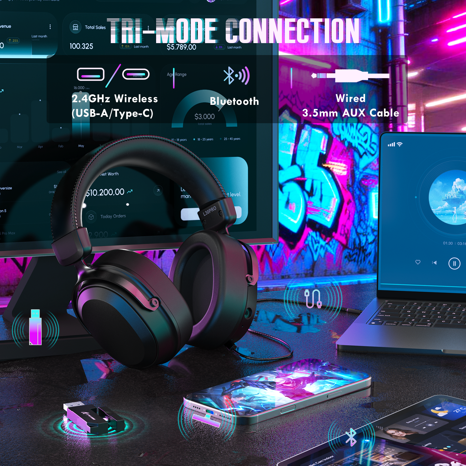 ATTACK SHARK L30PRO Cuffie da Gioco Wireless