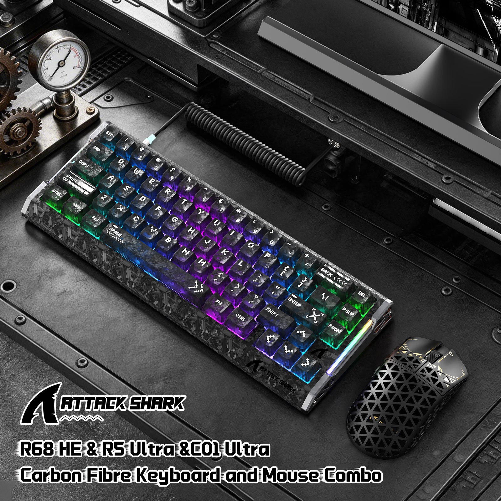 ATTACK SHARK R68 HE & R5 ULTRA Bundle Gaming in Fibra di Carbonio con Cavo Avvolto C01 ULTRA