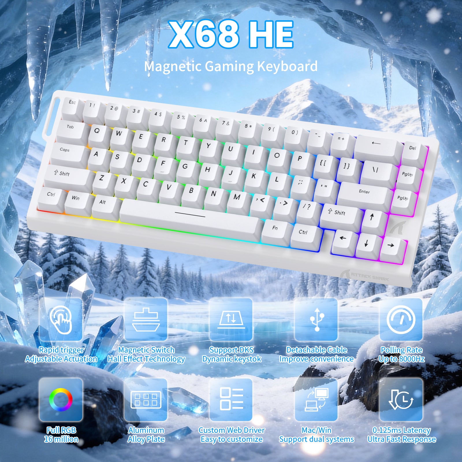 ATTACK SHARK X68 HE Tastiera Rapid Trigger con Switch Magnetico e Cavo Avvolto C01PRO