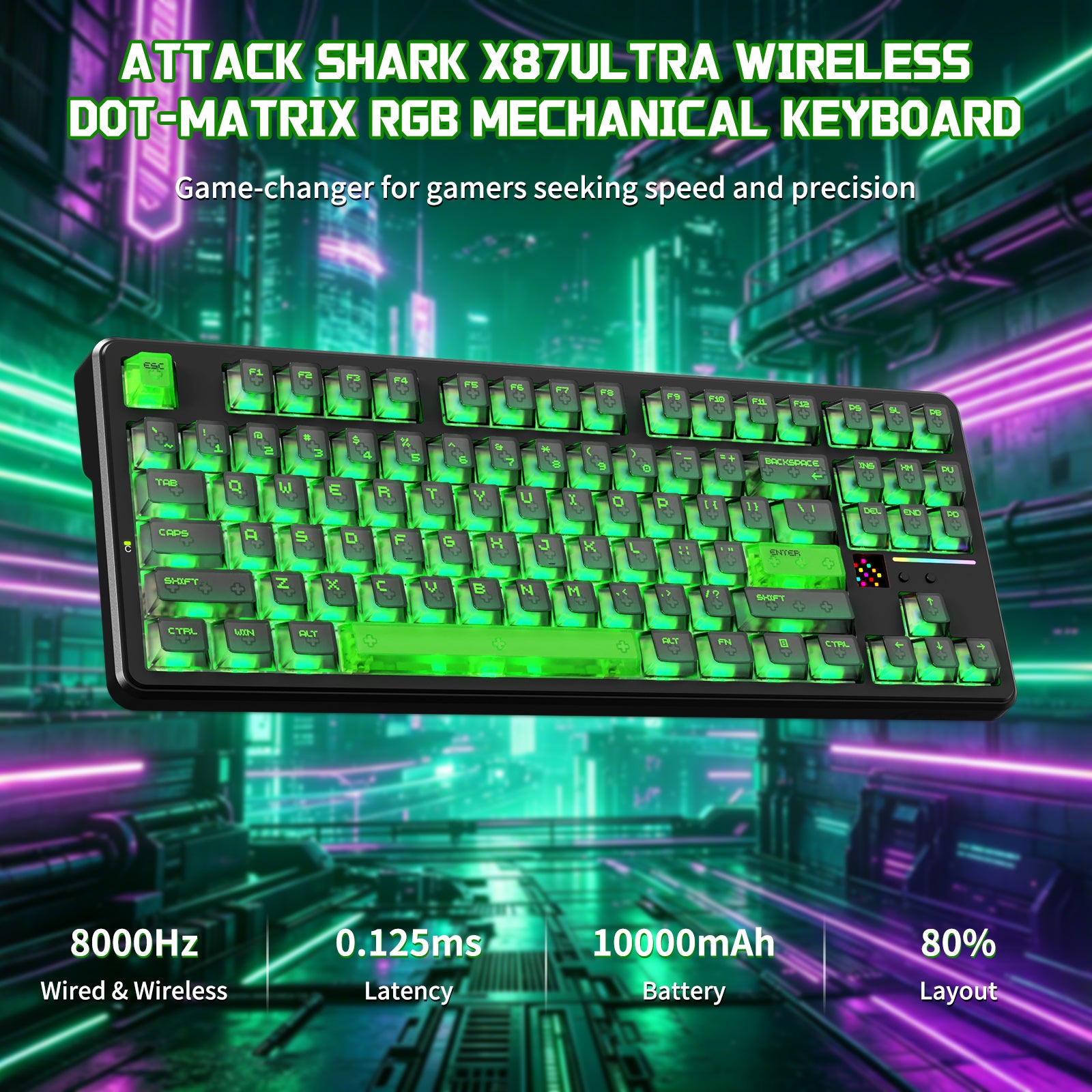 ATTACK SHARK X87 ULTRA Tastiera meccanica wireless con ricevitore wireless 8K