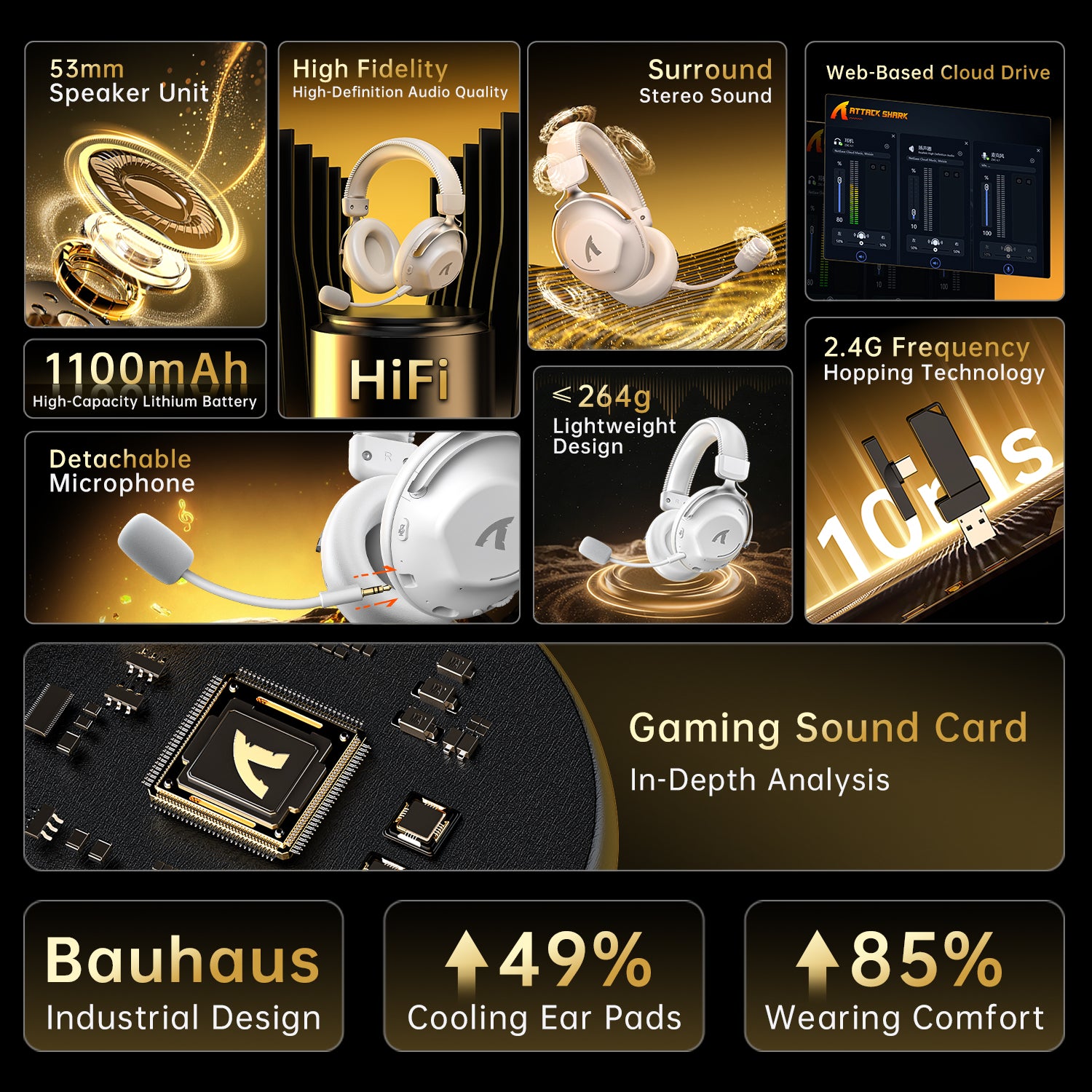 Cuffie da gioco wireless ATTACK SHARK L50PRO con connessione tri-mode