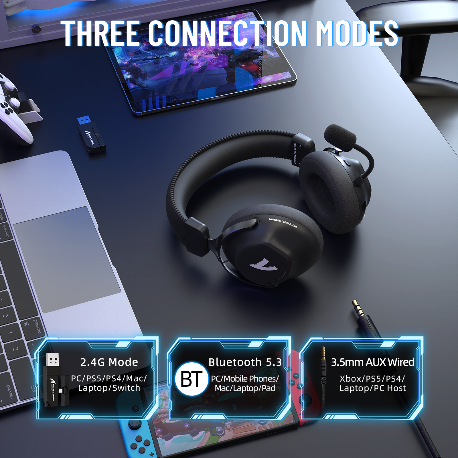 Cuffie da gioco wireless ATTACK SHARK L50 PRO a tre modalità