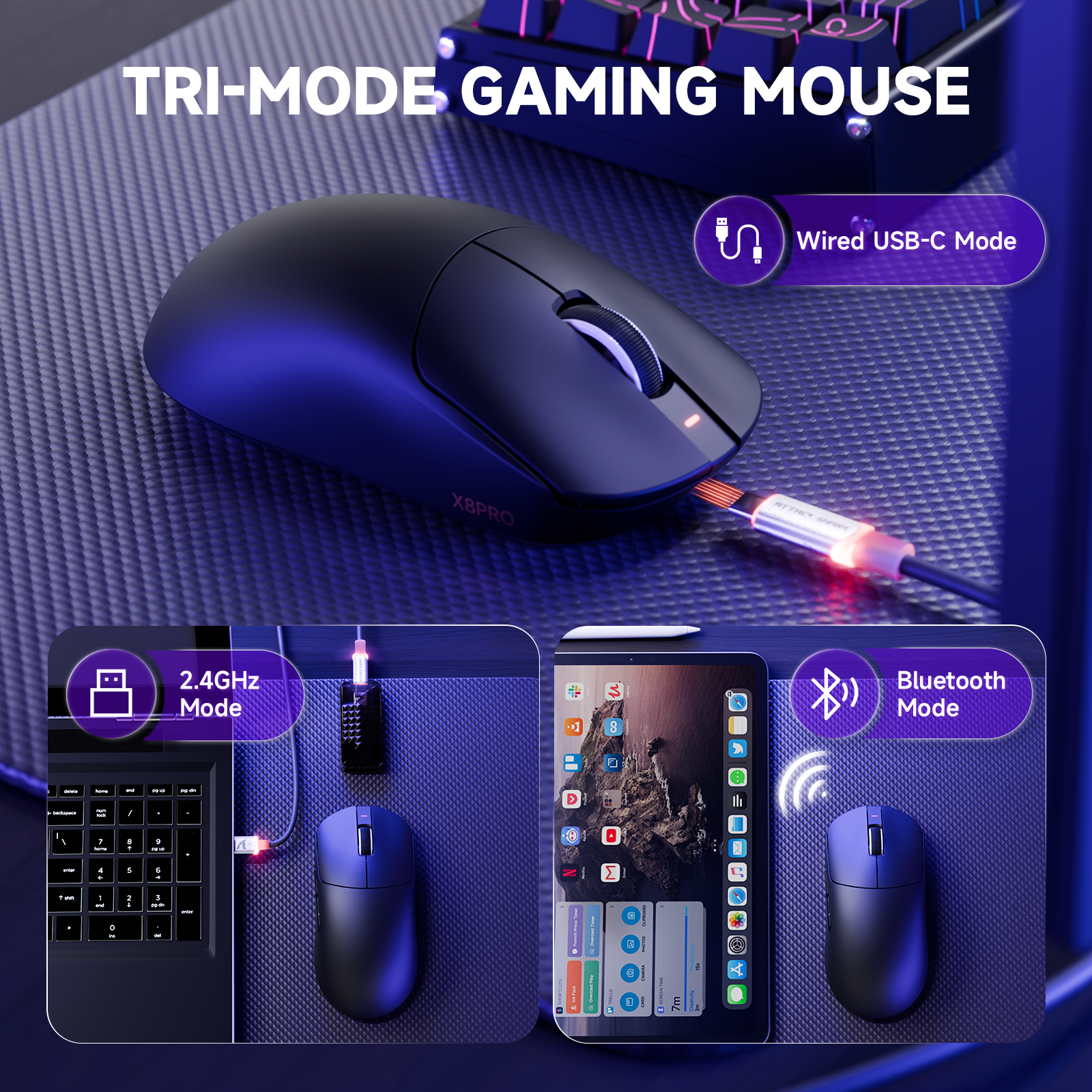 ATTACK SHARK X8PRO Mouse da Gioco Wireless Ultra-Leggero & Cavo C06ULTRA
