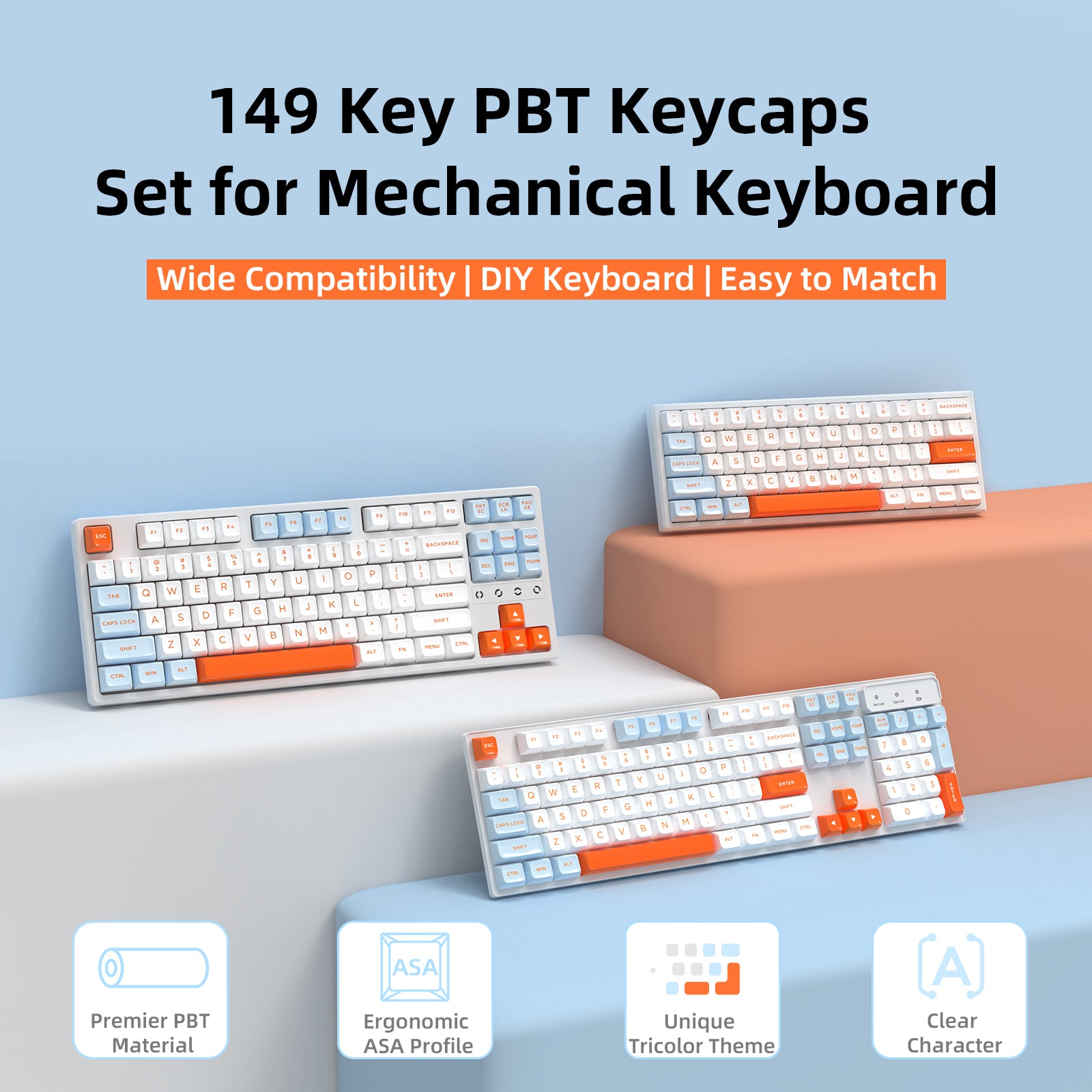 ATTACK SHARK 149 Keys PBT Keycaps Set with Tricolor Theme in ASA Profile