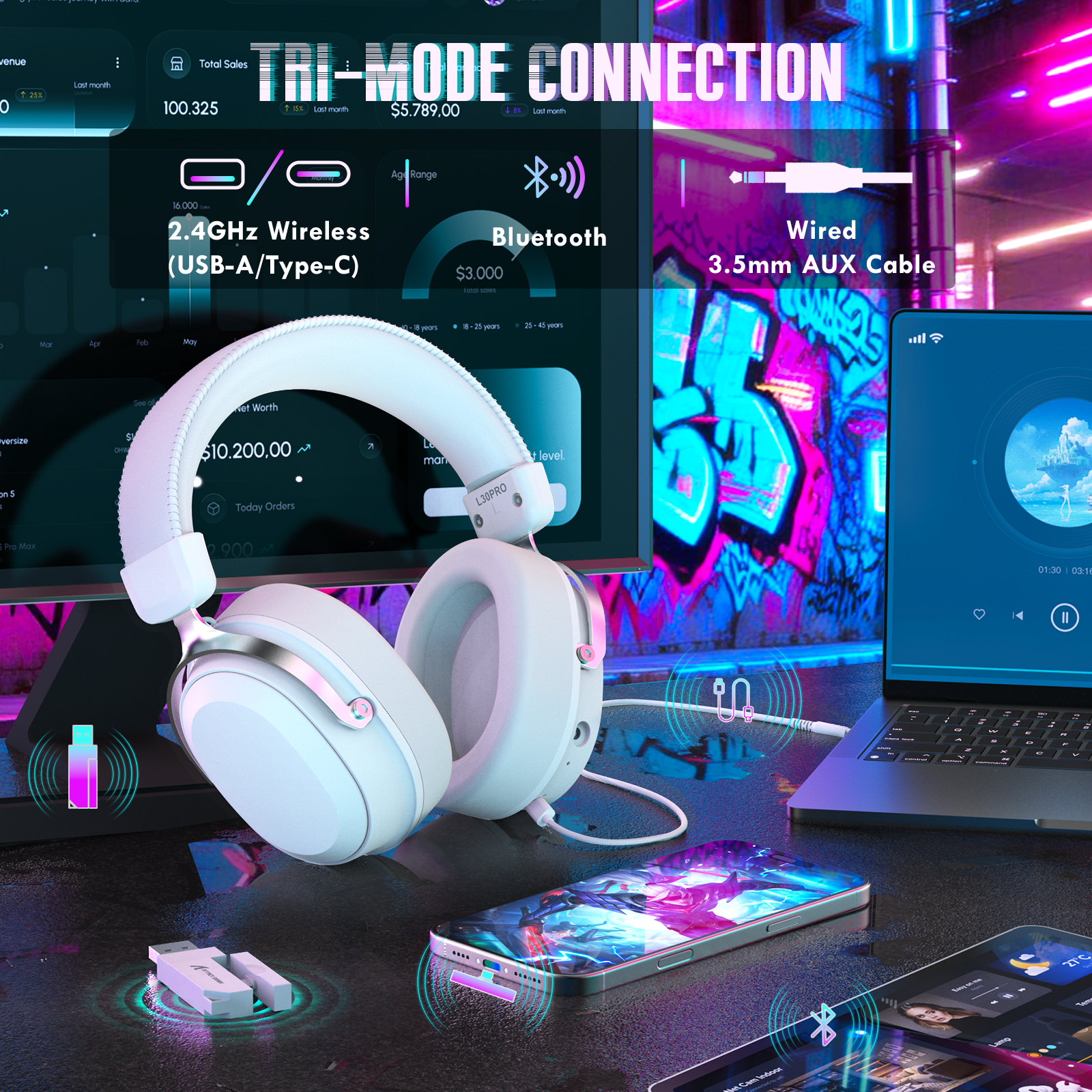 ATTACK SHARK L30PRO Cuffie da Gioco Wireless