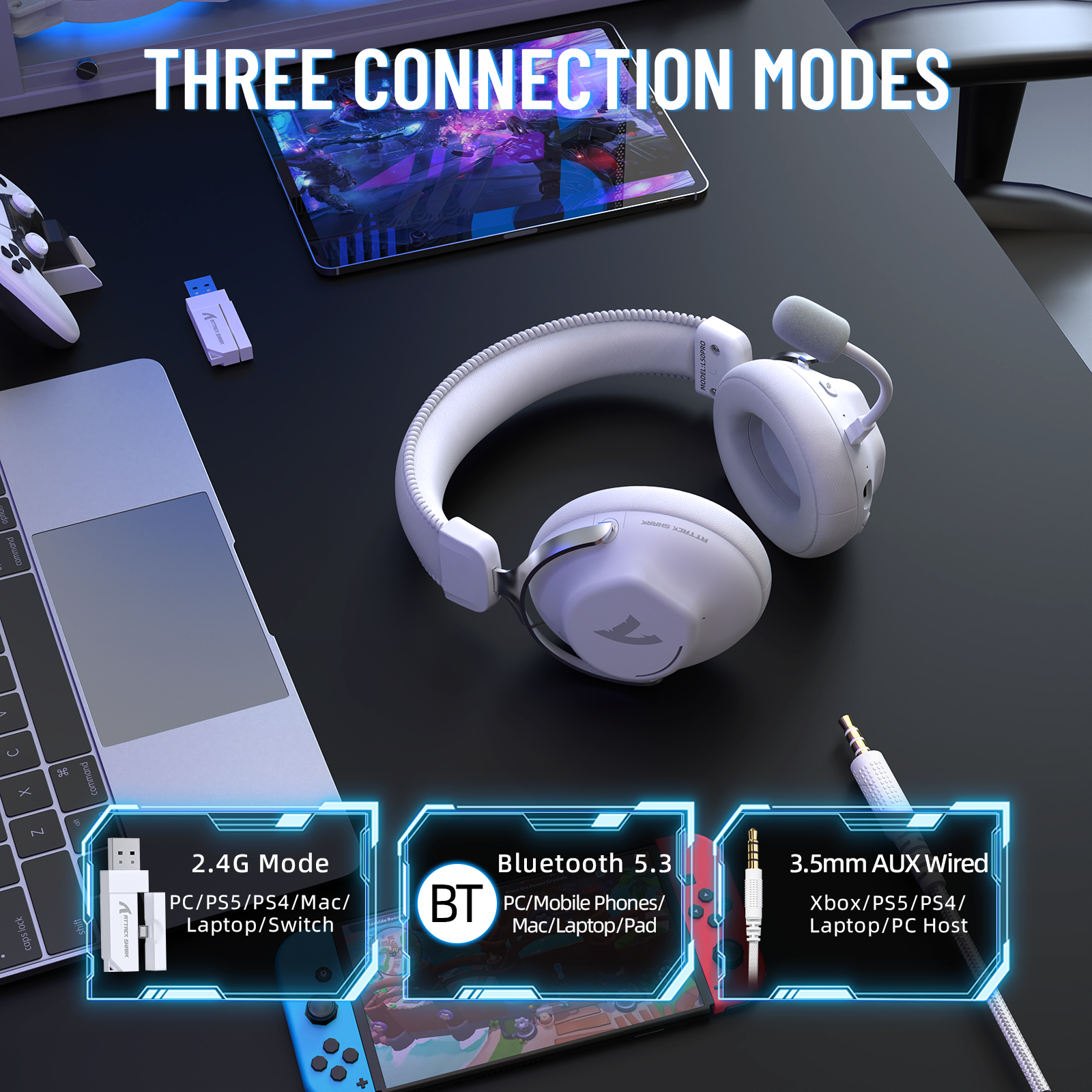 Cuffie da gioco wireless ATTACK SHARK L50 PRO a tre modalità
