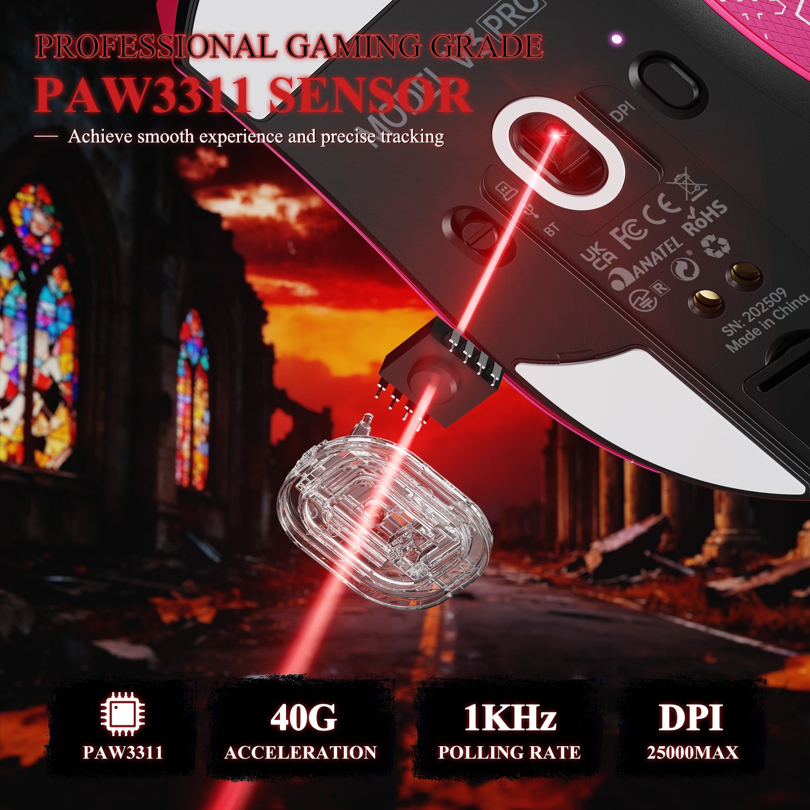 ATTACK SHARK V3PRO Mouse da Gioco Tri-Mode Ultra-Leggero con Dock di Ricarica
