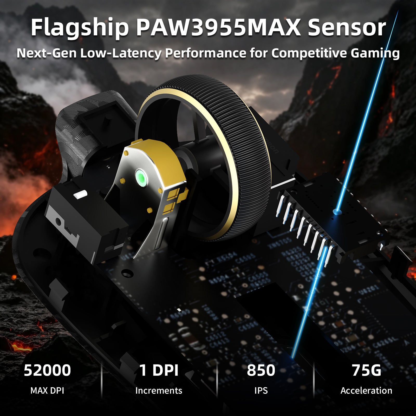 Mouse da gioco wireless ATTACK SHARK RS3 ULTRA in fibra di carbonio PAW3955MAX con cavo LED Ultra C06