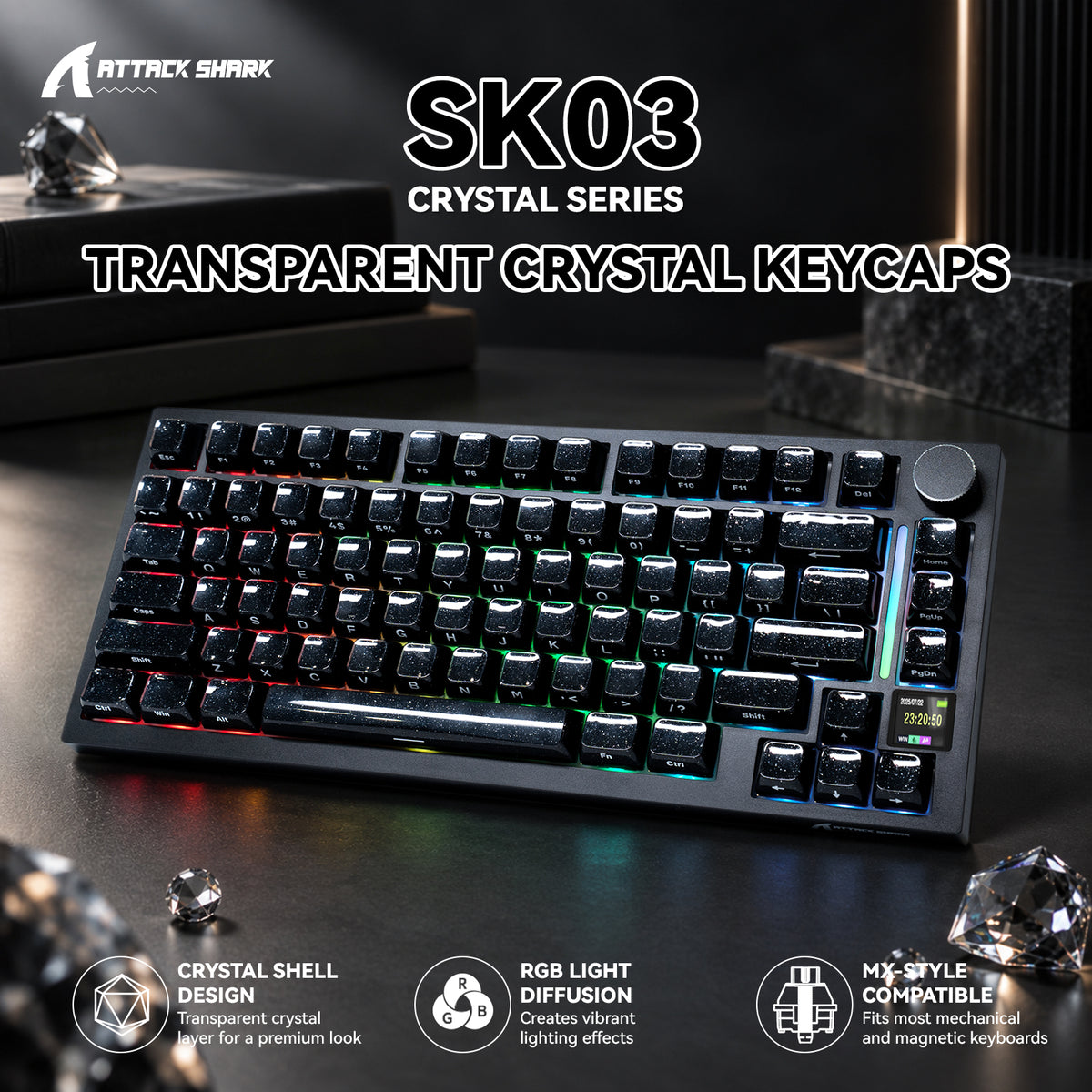 ATTACK SHARK SK03, 136 tasti con copritasti Crystal, profilo ASA, ANSI/ISO