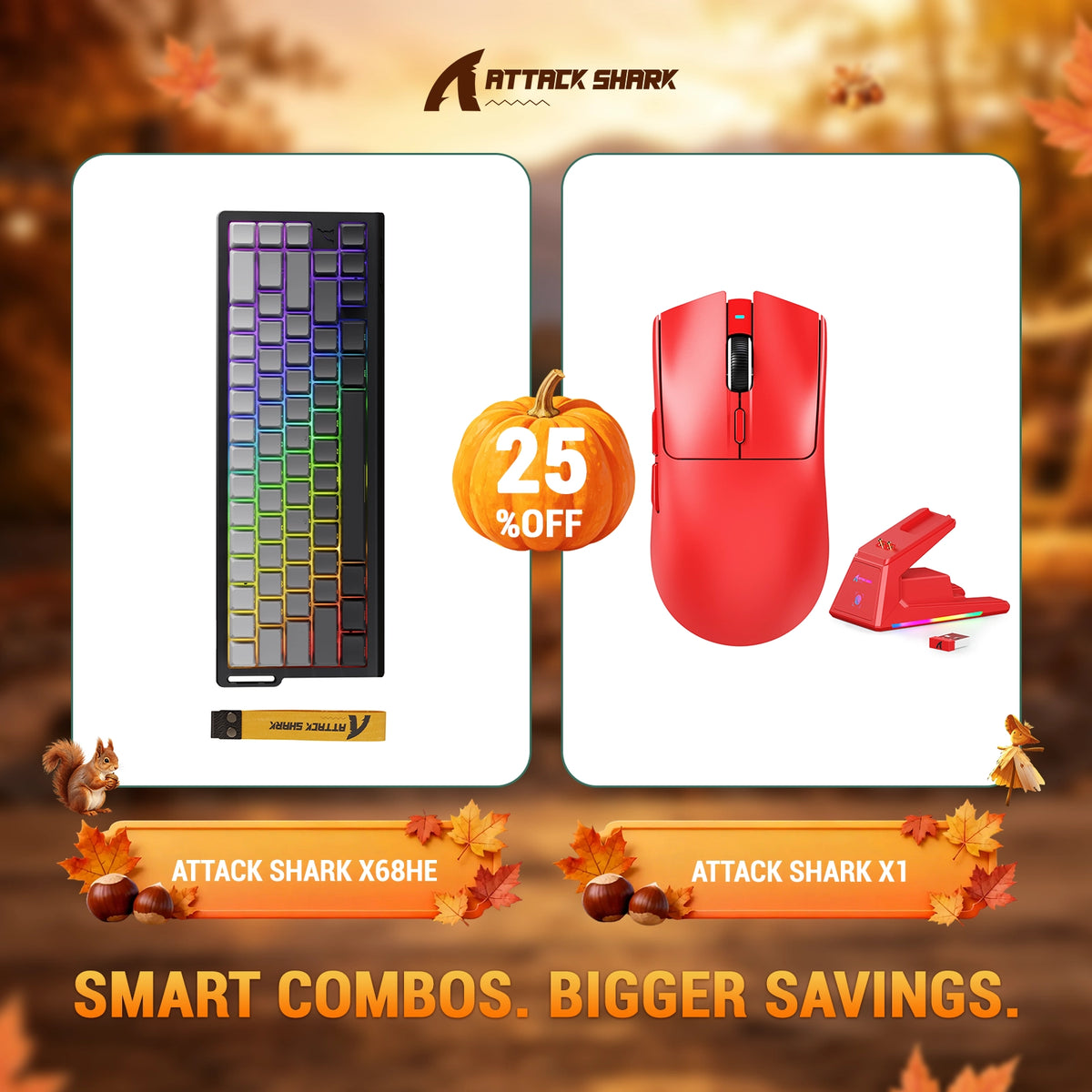 ATTACK SHARK X68HE Tastiera Rapid Trigger + Mouse da Gaming Wireless X1 Bundle