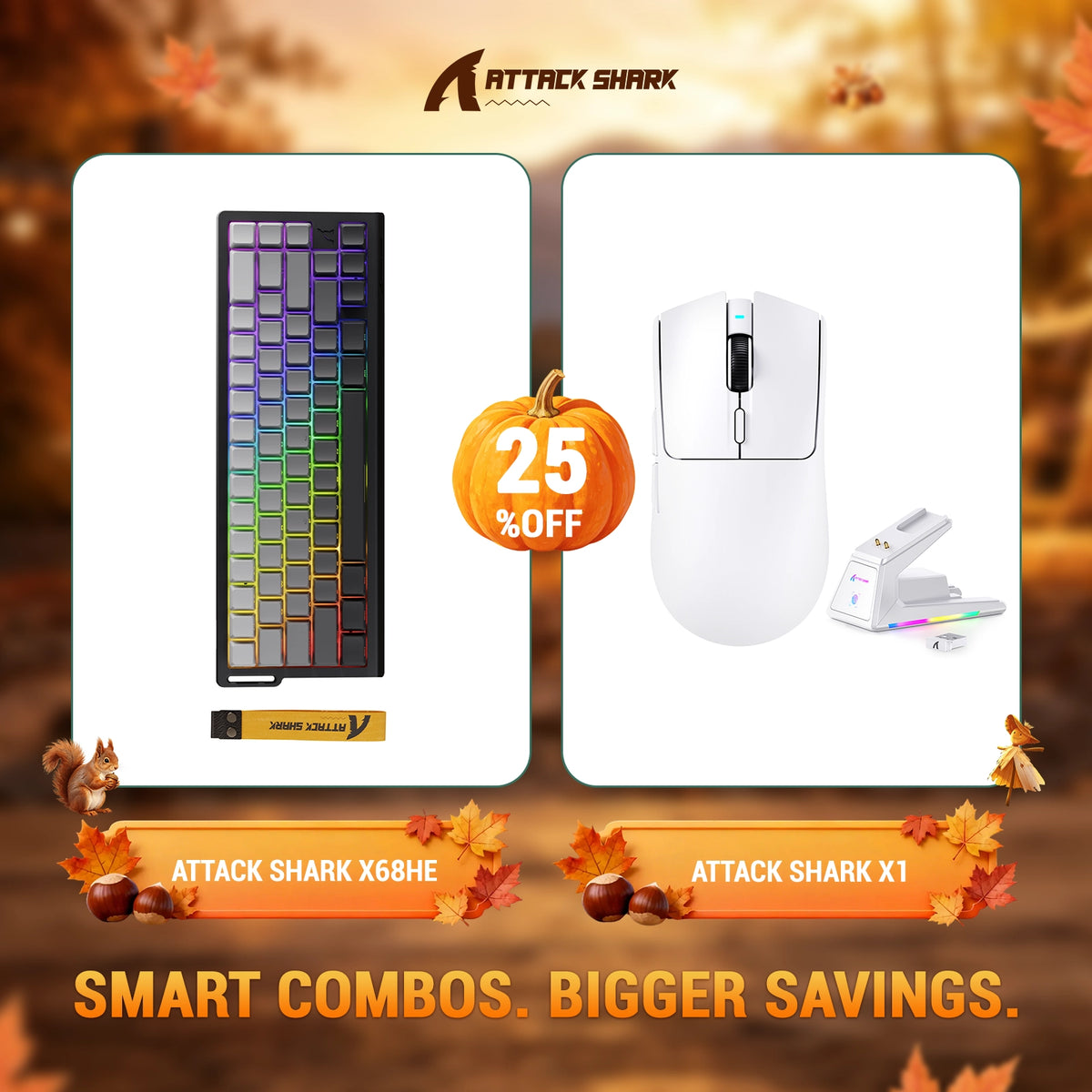 ATTACK SHARK X68HE Tastiera Rapid Trigger + Mouse da Gaming Wireless X1 Bundle