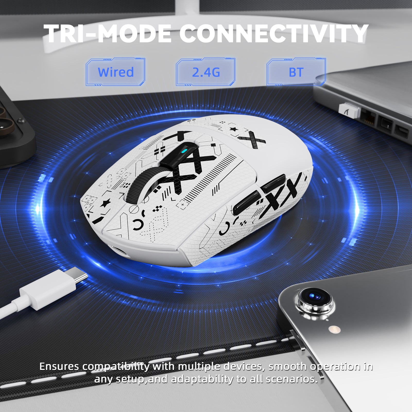 Mouse da gioco wireless tri-mode ATTACK SHARK G3PRO con dock di ricarica, 25000 DPI, ultraleggero