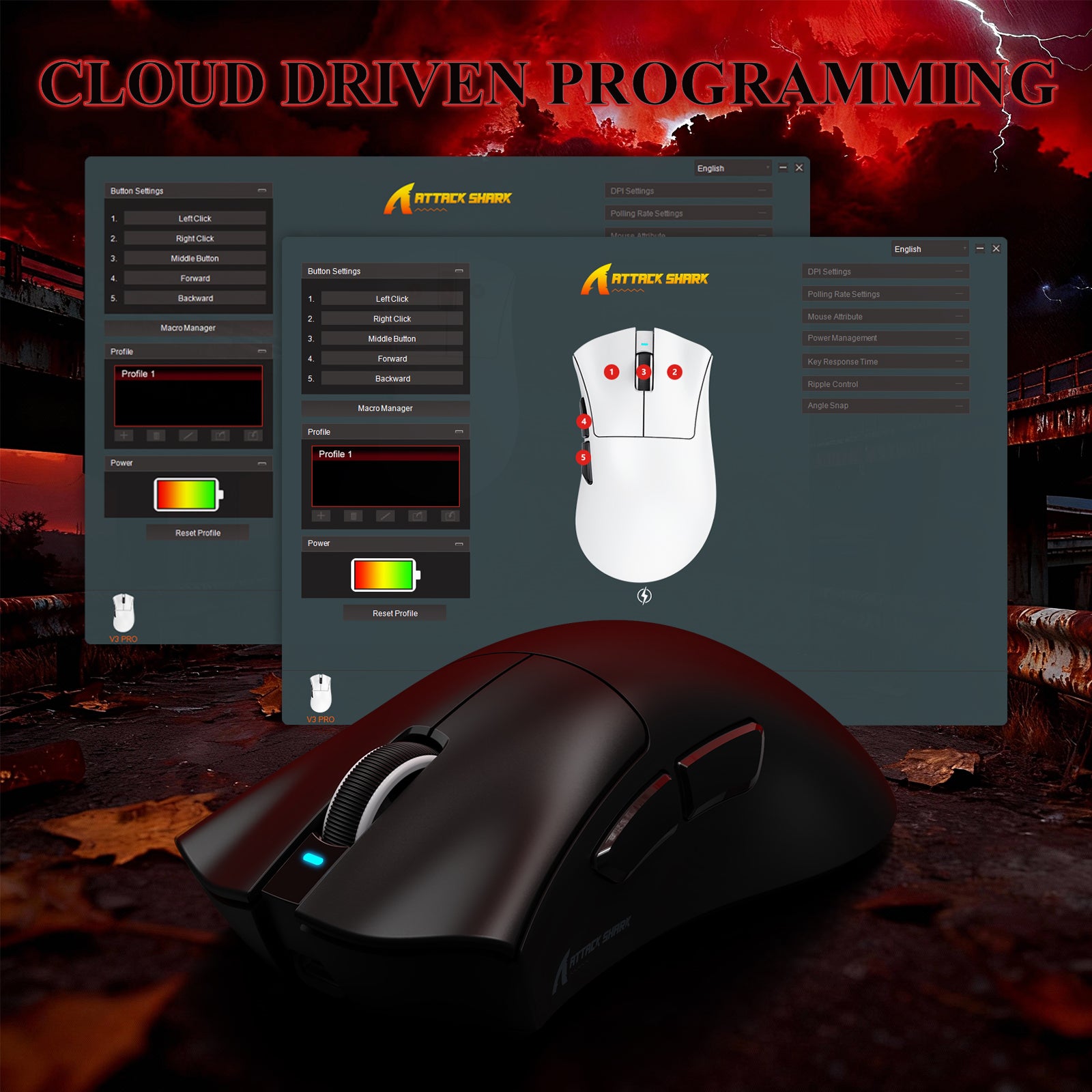 ATTACK SHARK V3PRO Mouse da Gioco Tri-Mode Ultra-Leggero con Dock di Ricarica
