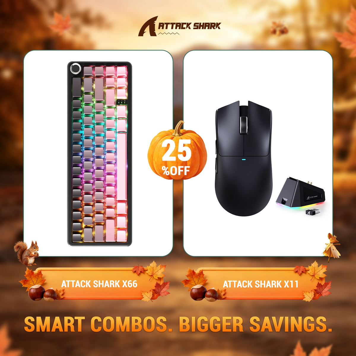 ATTACK SHARK X66 Tastiera Meccanica Wireless + Mouse da Gaming Wireless X11 Bundle