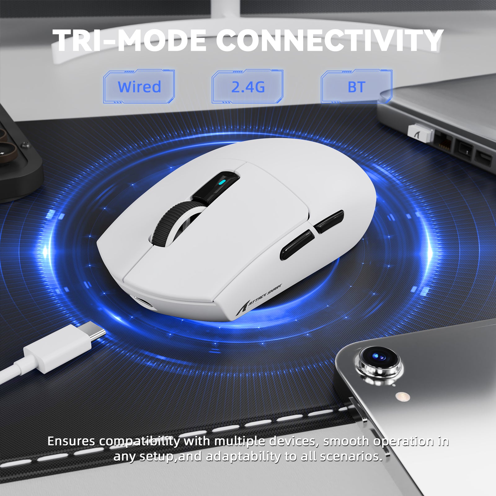 Mouse da gioco wireless tri-mode ATTACK SHARK G3PRO con dock di ricarica, 25000 DPI, ultraleggero