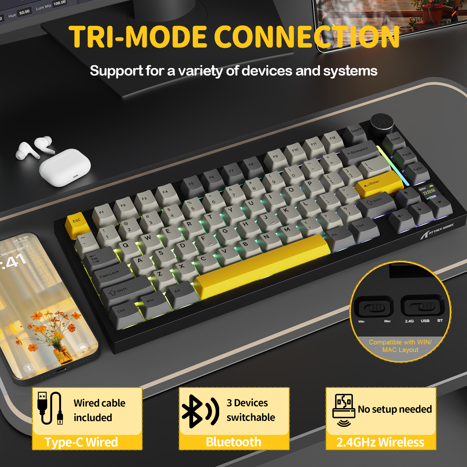 ATTACK SHARK X820Ultra Tastiera Meccanica con Guarnizione a Tre Modalità