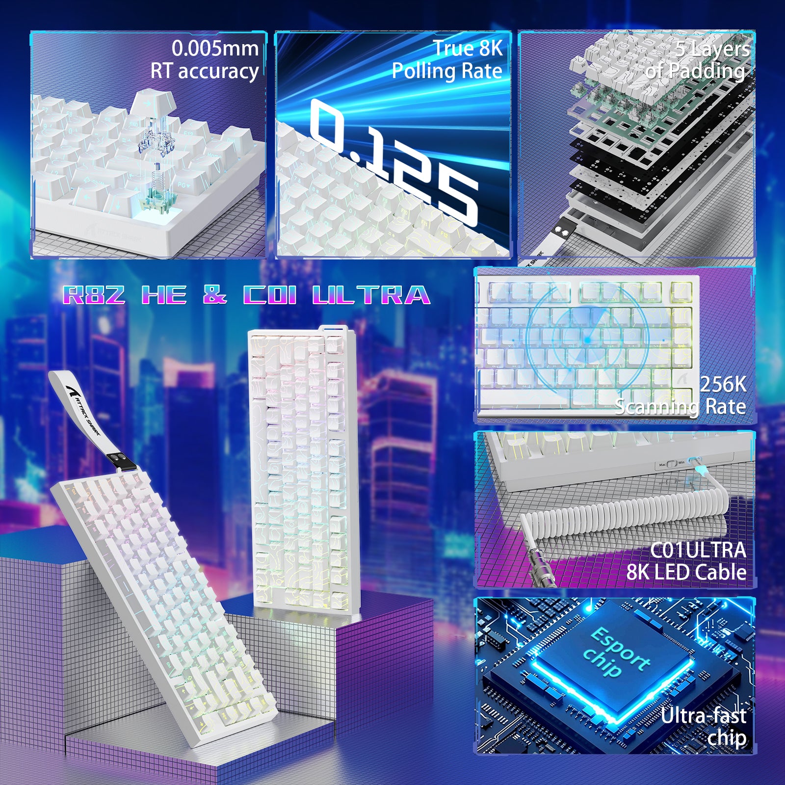 ATTACK SHARK R82 HE Tastiera Gaming Wired 75% con Cavo LED C01ULTRA