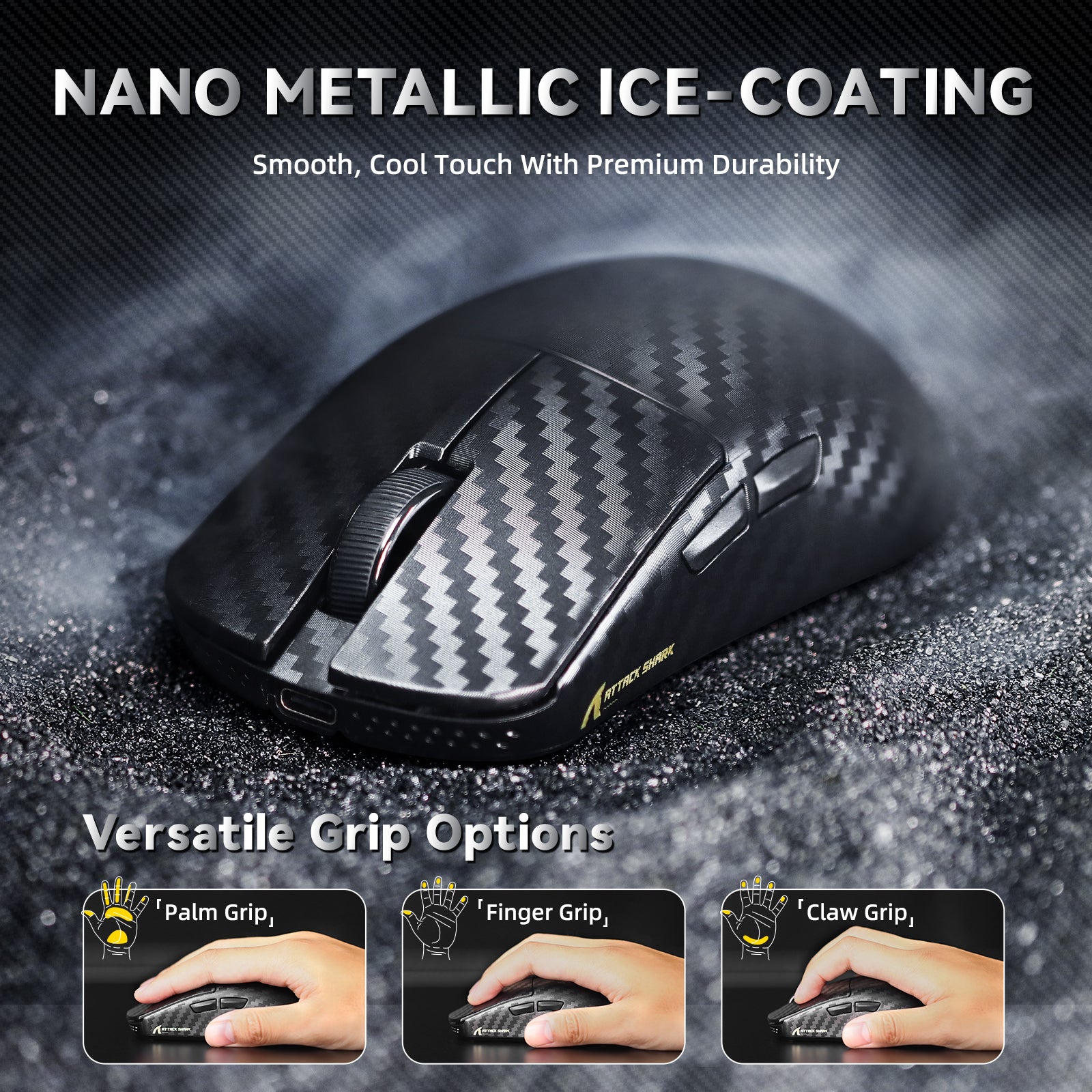 ATTACK SHARK R11 ULTRA Mouse da gioco wireless in fibra di carbonio 8K PAW3950MAX con cavo LED Ultra C06