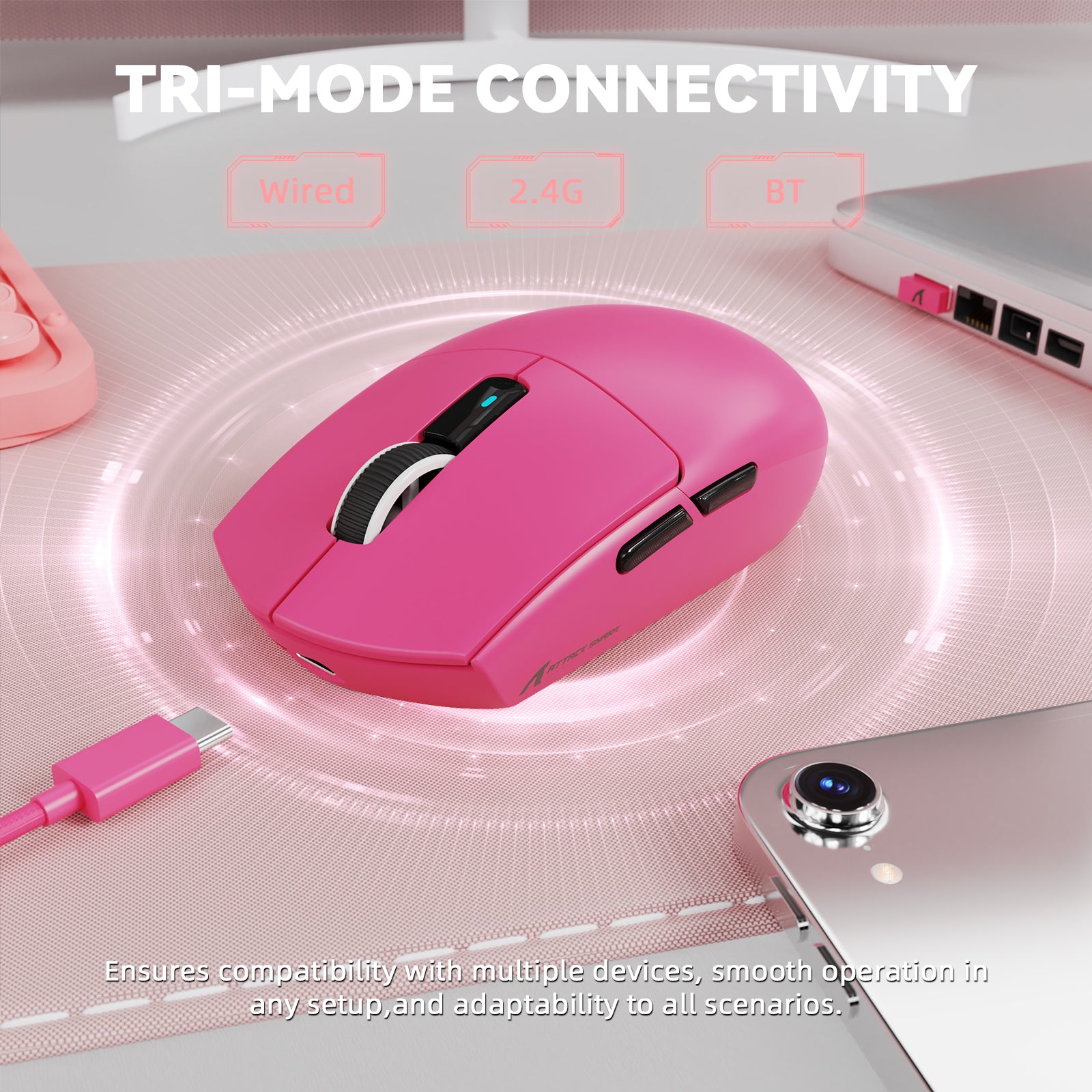 Mouse da gioco wireless tri-mode ATTACK SHARK G3PRO con dock di ricarica, 25000 DPI, ultraleggero