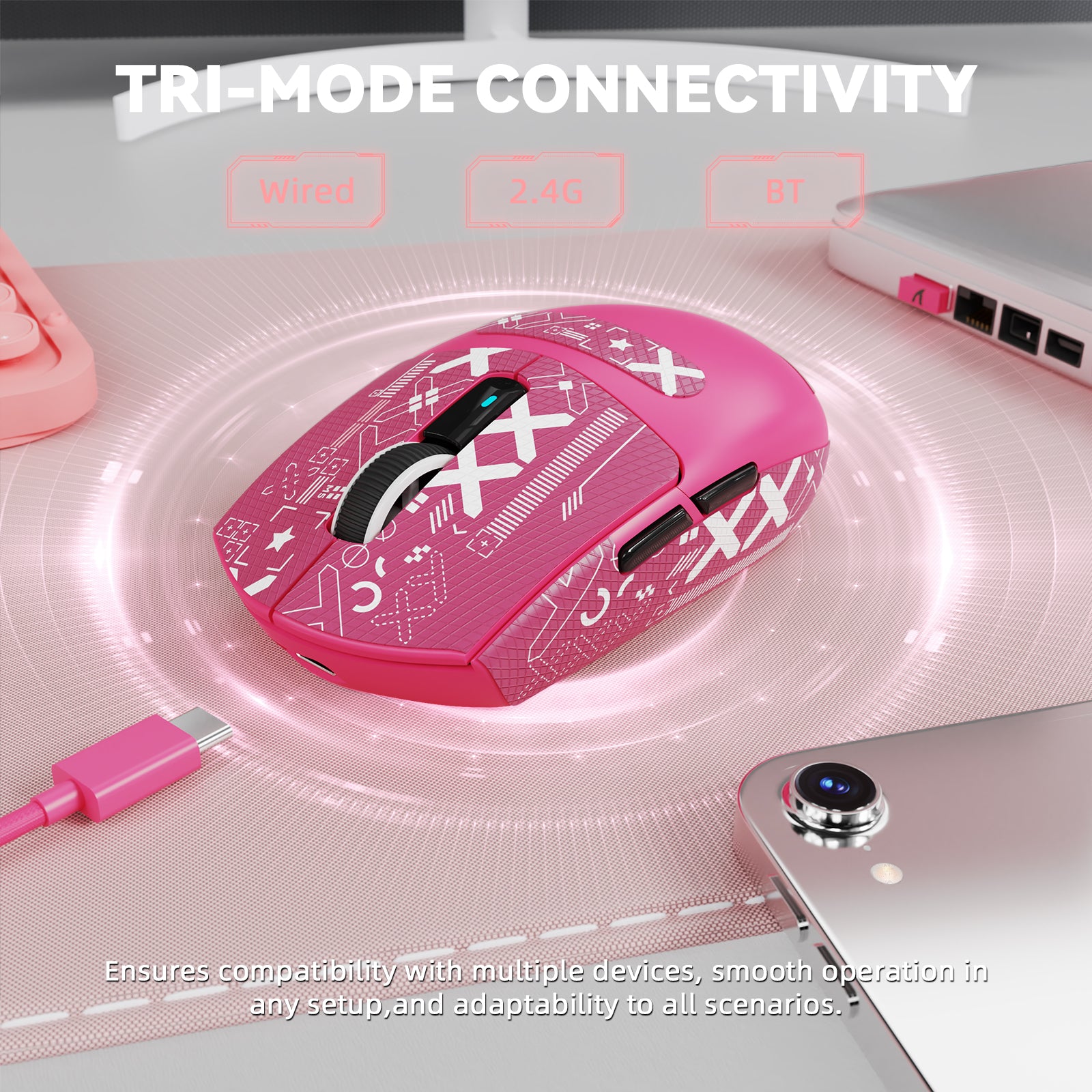 Mouse da gioco wireless tri-mode ATTACK SHARK G3PRO con dock di ricarica, 25000 DPI, ultraleggero