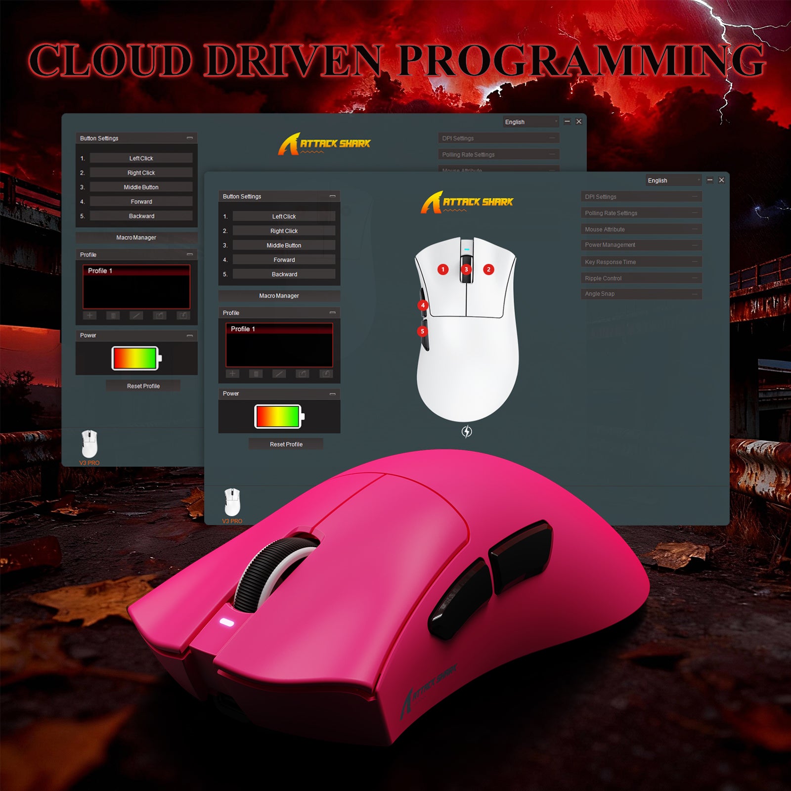 ATTACK SHARK V3PRO Mouse da Gioco Tri-Mode Ultra-Leggero con Dock di Ricarica