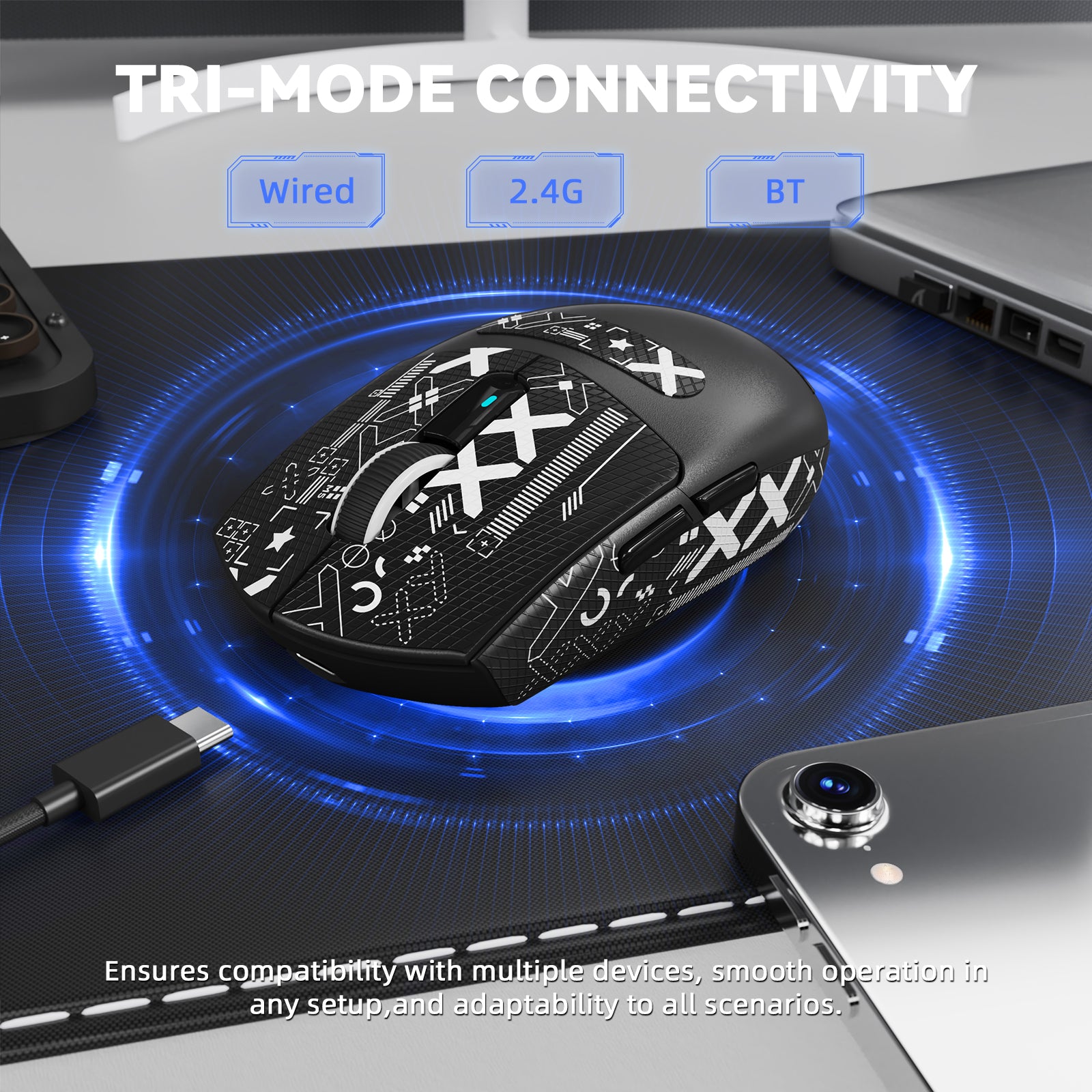 Mouse da gioco wireless tri-mode ATTACK SHARK G3PRO con dock di ricarica, 25000 DPI, ultraleggero