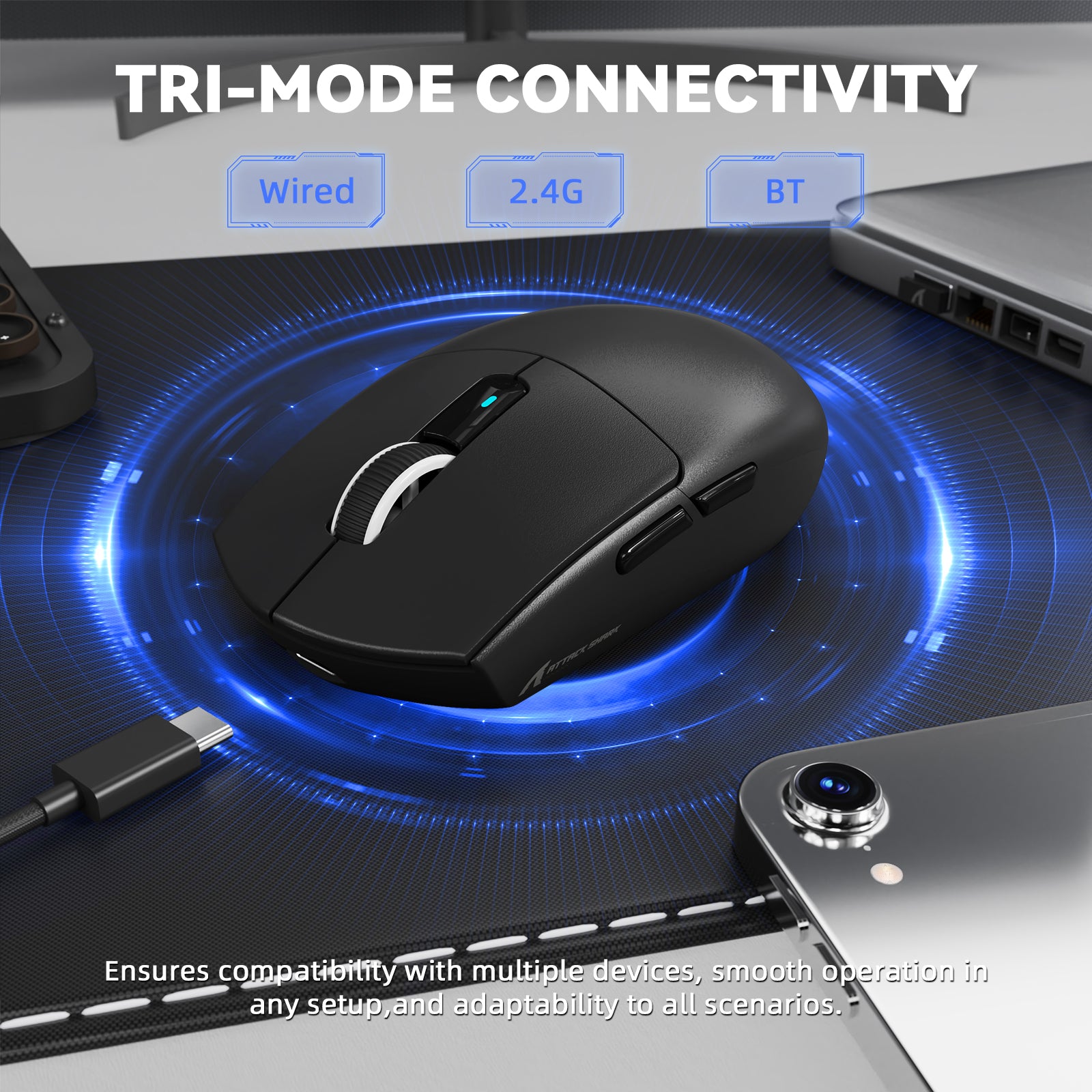 Mouse da gioco wireless tri-mode ATTACK SHARK G3PRO con dock di ricarica, 25000 DPI, ultraleggero