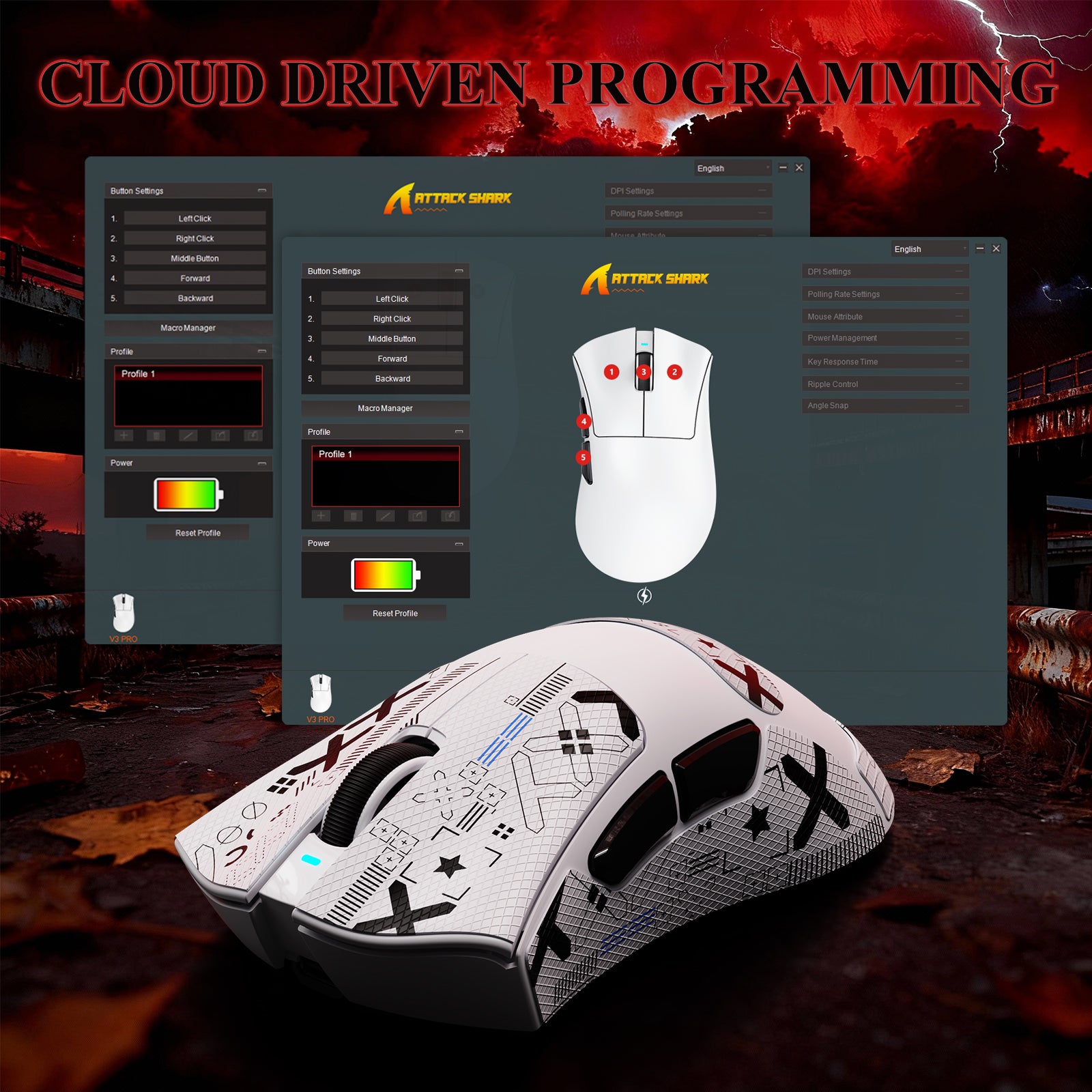 ATTACK SHARK V3PRO Mouse da Gioco Tri-Mode Ultra-Leggero con Dock di Ricarica